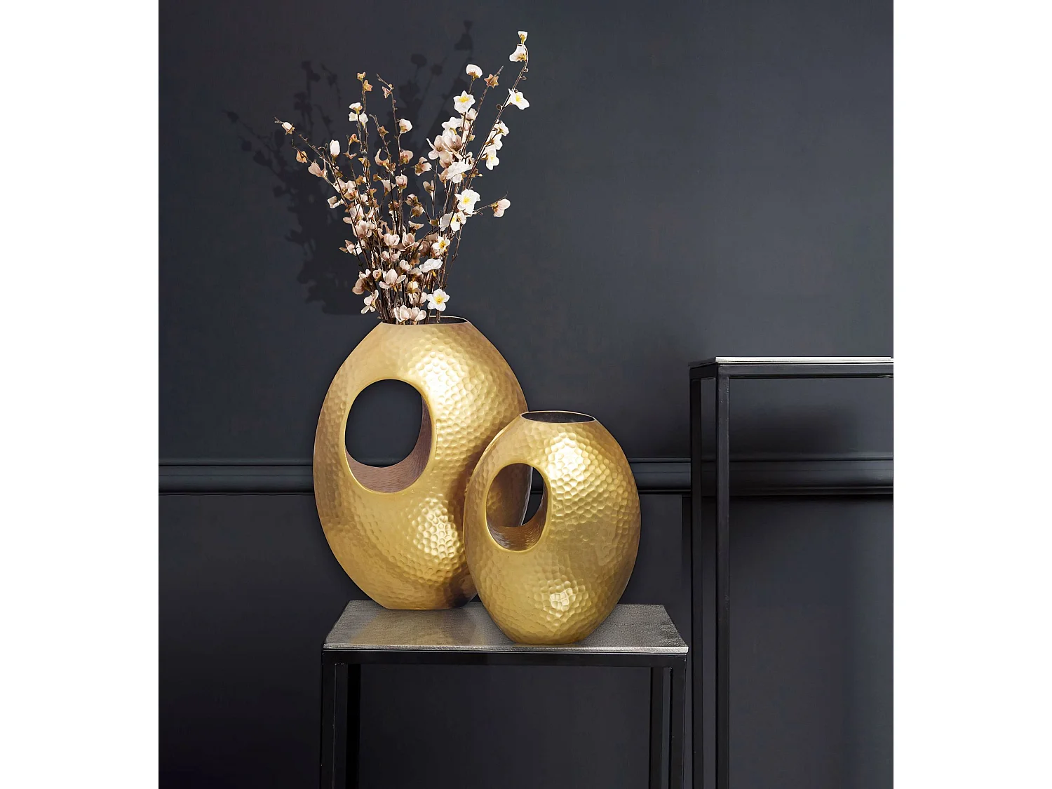 Vase Décorative Lot de 2 Aluminium Fleurs Décoration Martelée Intérieure