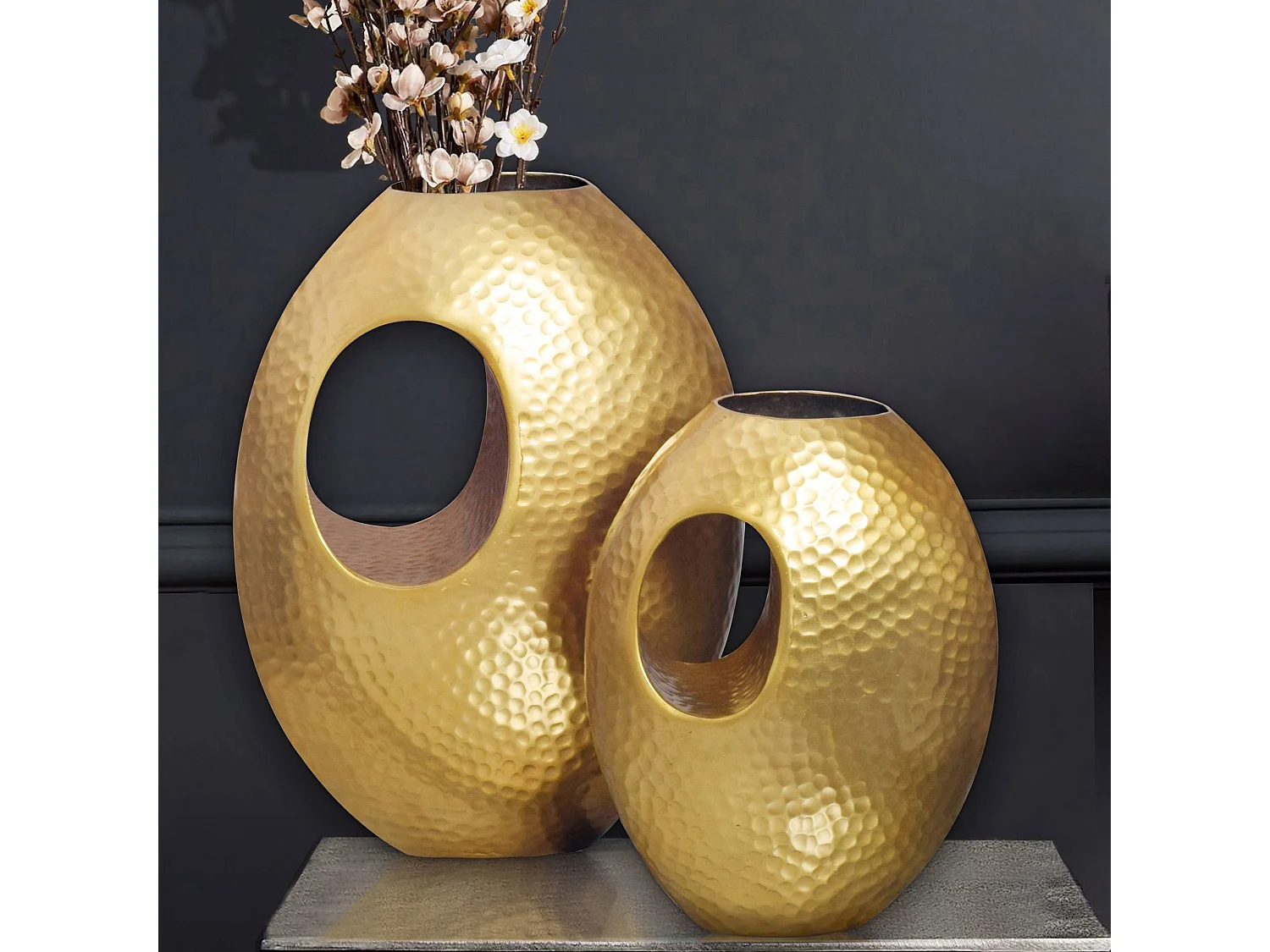 Vase Décorative Lot de 2 Aluminium Fleurs Décoration Martelée Intérieure