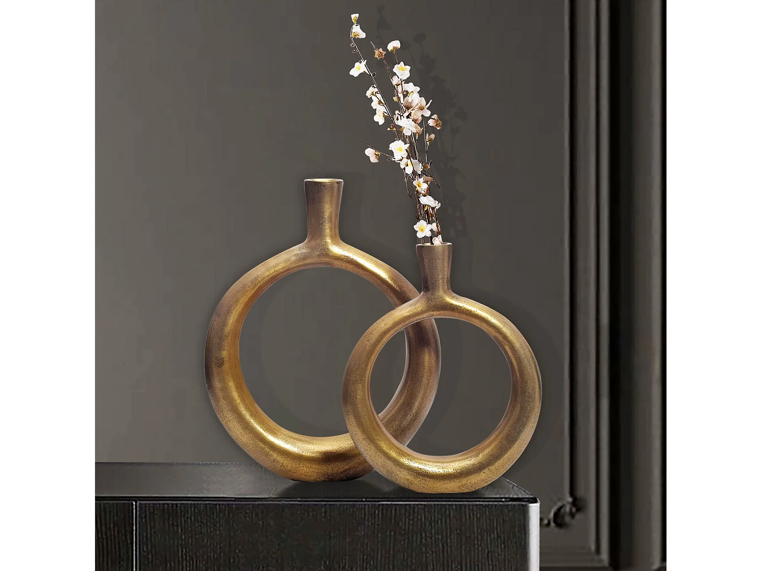 Vase Décorative Lot de 2 Aluminium Fleurs Décoration Donut Intérieure