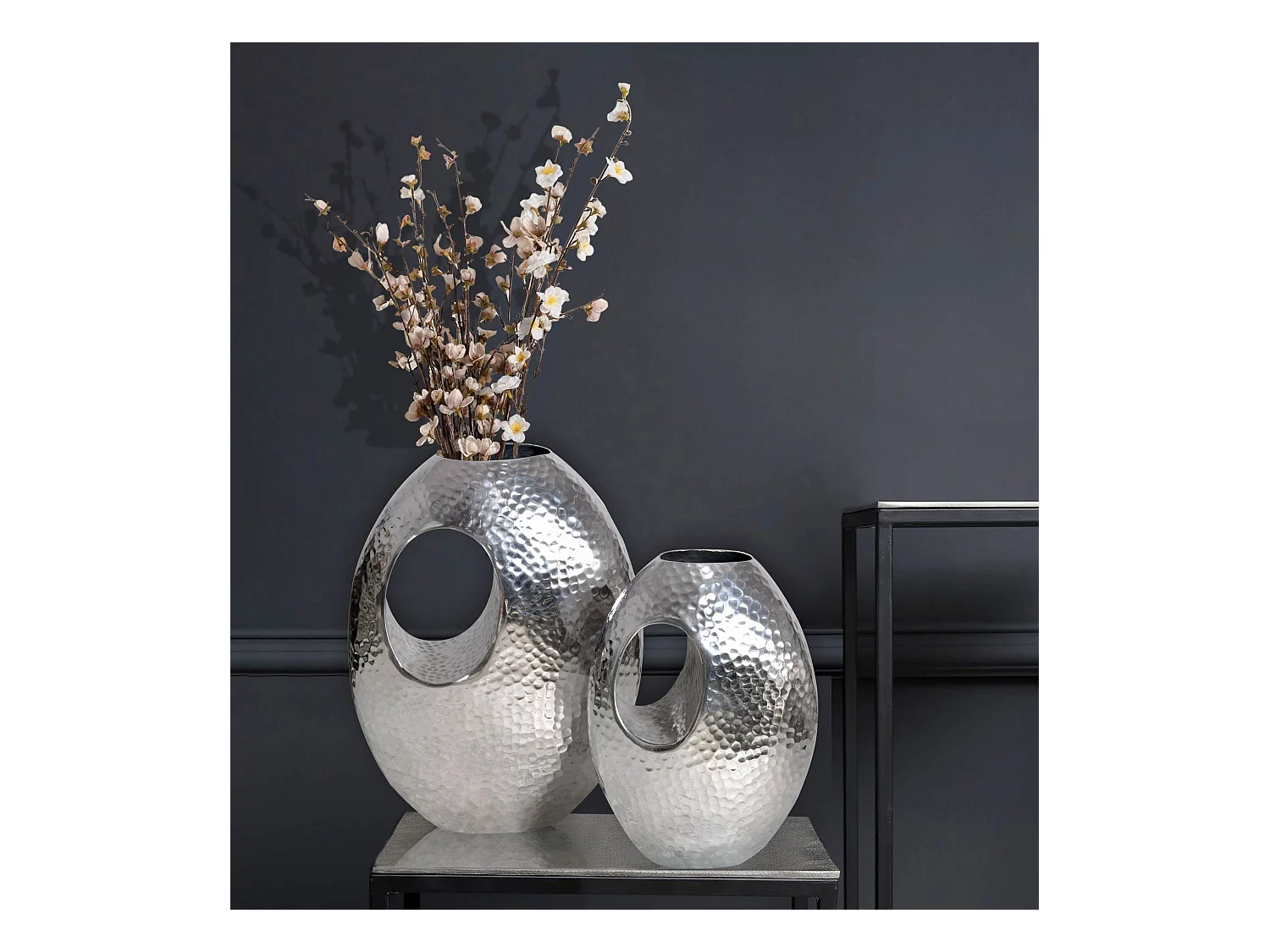 Vase Décorative Lot de 2 Aluminium Fleurs Décoration Martelée Intérieure