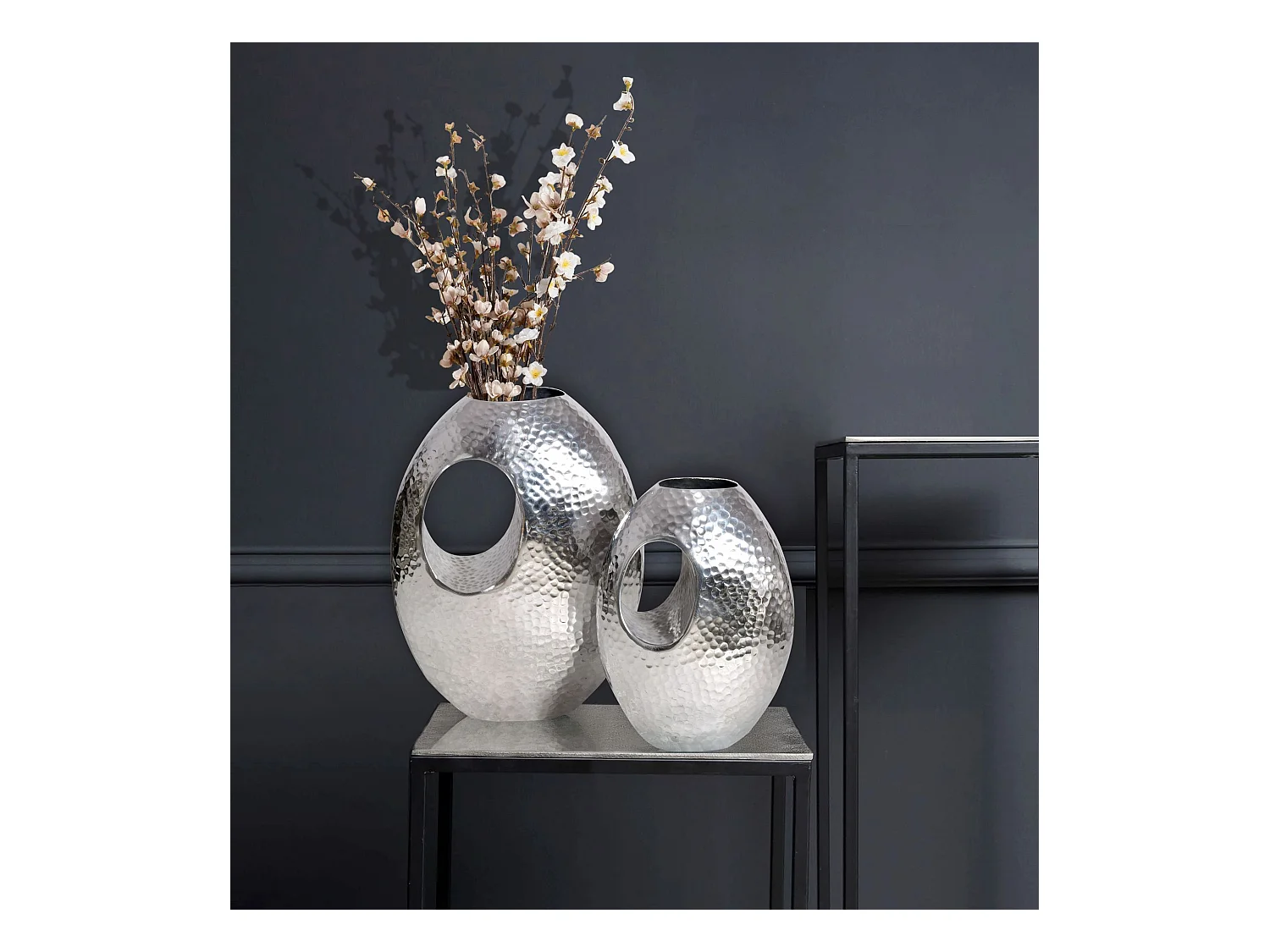 Vase Décorative Lot de 2 Aluminium Fleurs Décoration Martelée Intérieure