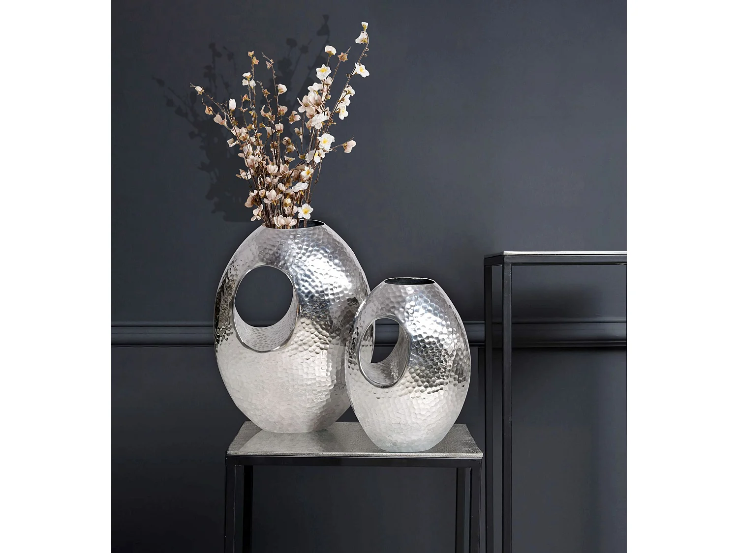 Vase Décorative Lot de 2 Aluminium Fleurs Décoration Martelée Intérieure