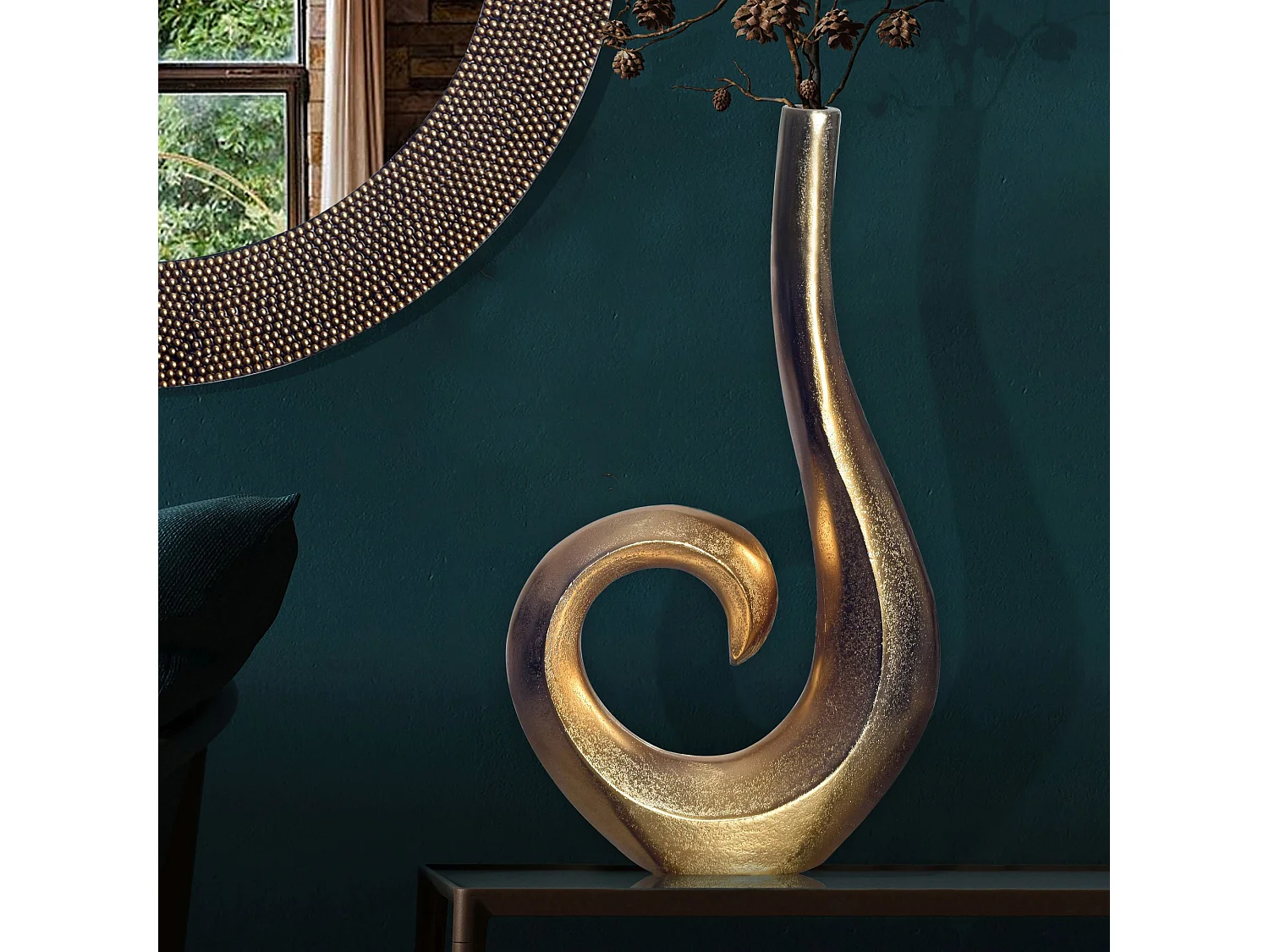 Vase Déco Spirale 47 cm Aluminium Fleurs Moderne Intérieure Petite