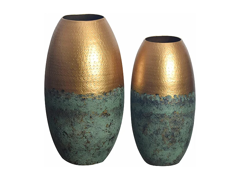 Vase Décorative Lot de 2 Aluminium Or Patiné Fleurs Décoration Moderne