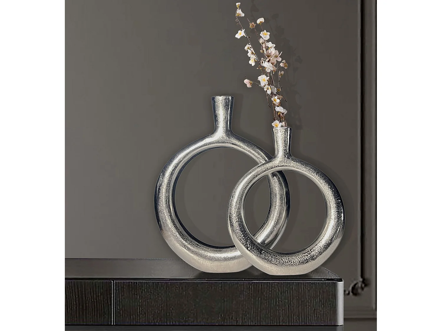 Vase Décorative Lot de 2 Aluminium Fleurs Décoration Donut Intérieure