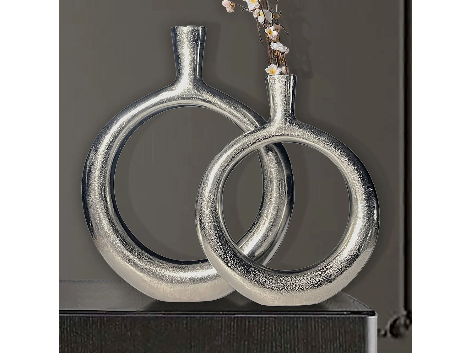 Vase Décorative Lot de 2 Aluminium Fleurs Décoration Donut Intérieure