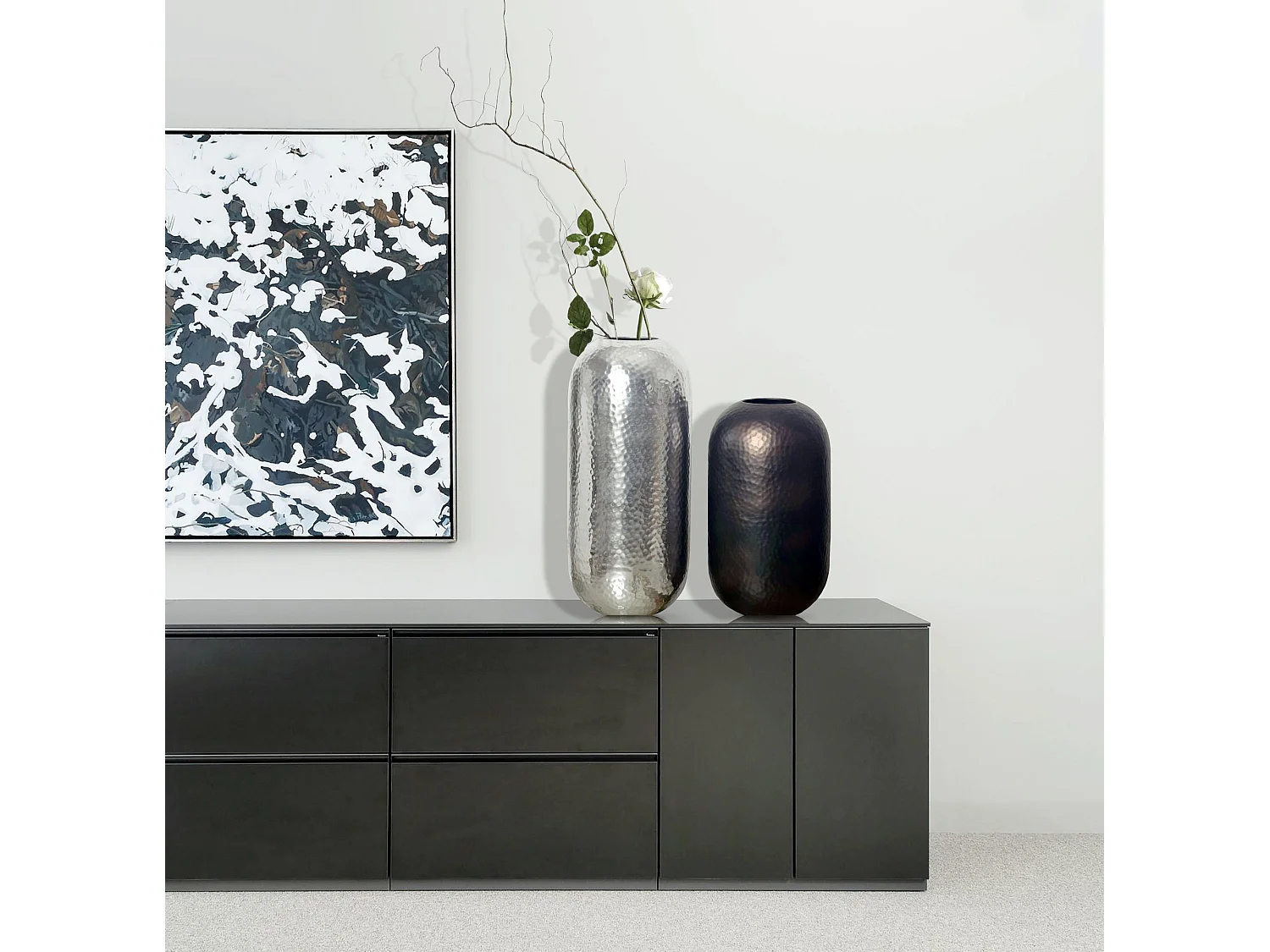 Vase Décorative Lot de 2 Aluminium Fleurs Décoration Martelée Intérieure