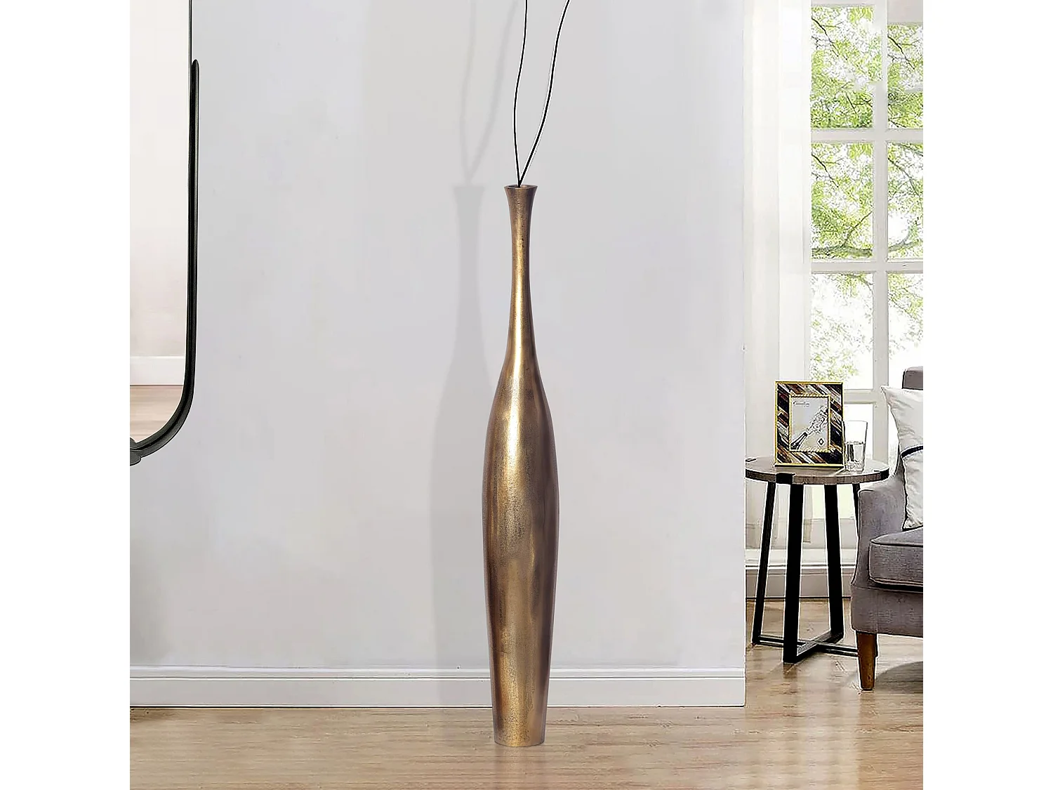 Vase à Fleurs Décorative Aluminium Grand de Sol Métal doré XXL Moderne