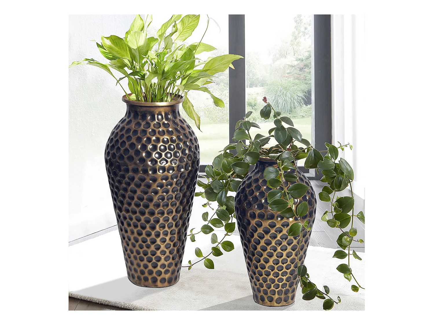 Vase Décorative Lot de 2 Aluminium Fleurs Décoration Amphore Moderne