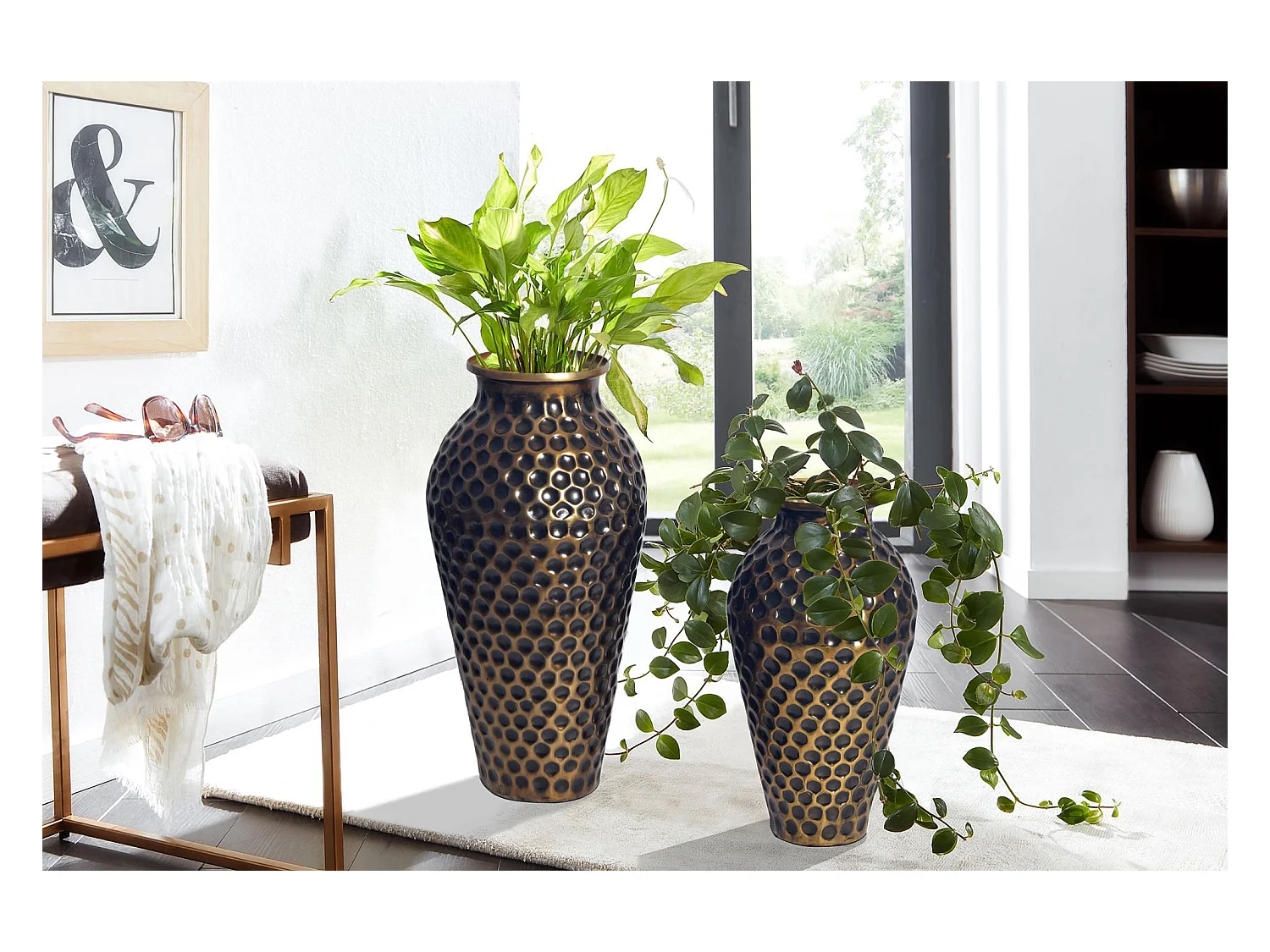 Vase Décorative Lot de 2 Aluminium Fleurs Décoration Amphore Moderne