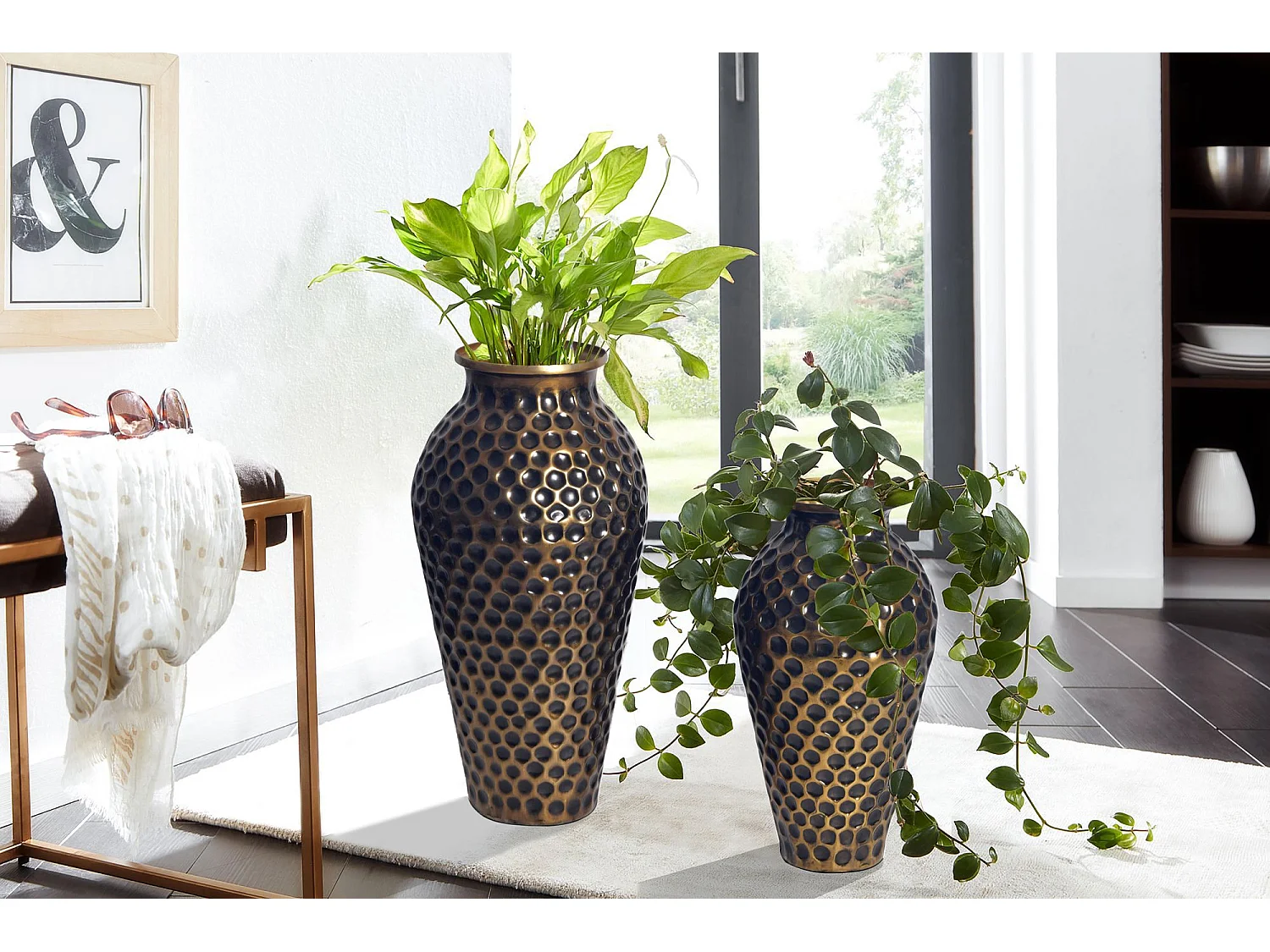 Vase Décorative Lot de 2 Aluminium Fleurs Décoration Amphore Moderne