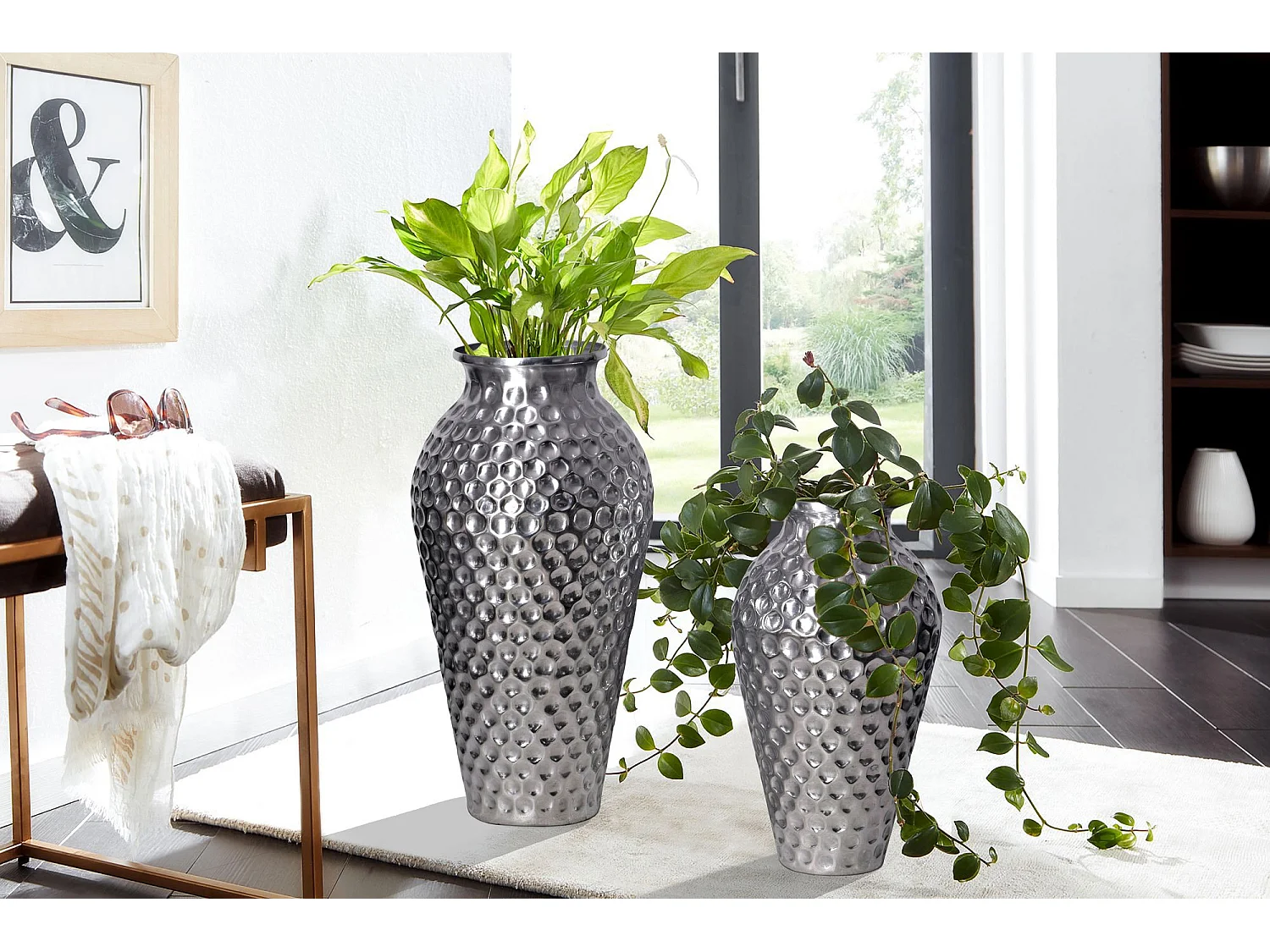 Vase Décorative Lot de 2 Aluminium Fleurs Décoration Amphore Moderne