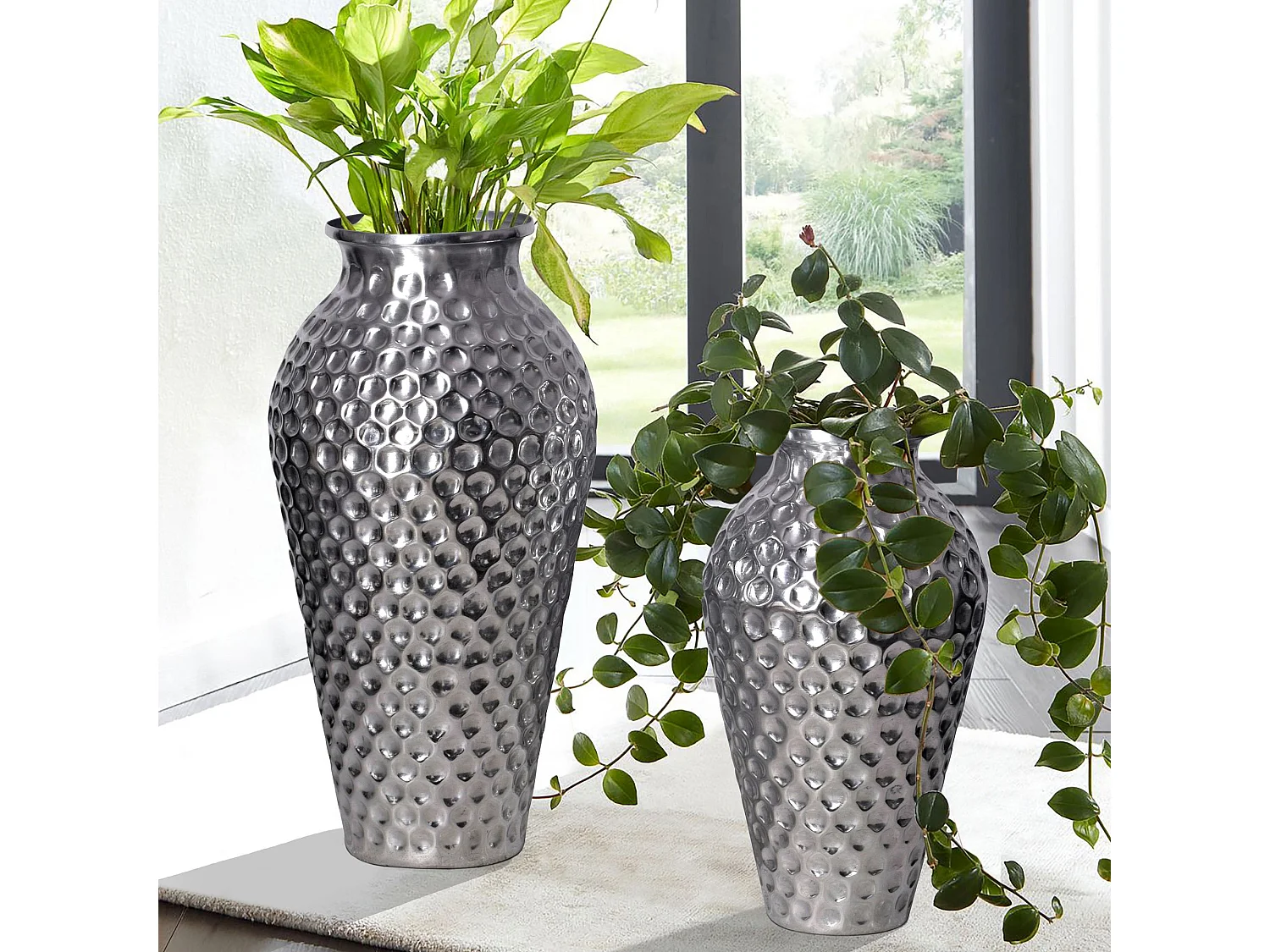Vase Décorative Lot de 2 Aluminium Fleurs Décoration Amphore Moderne