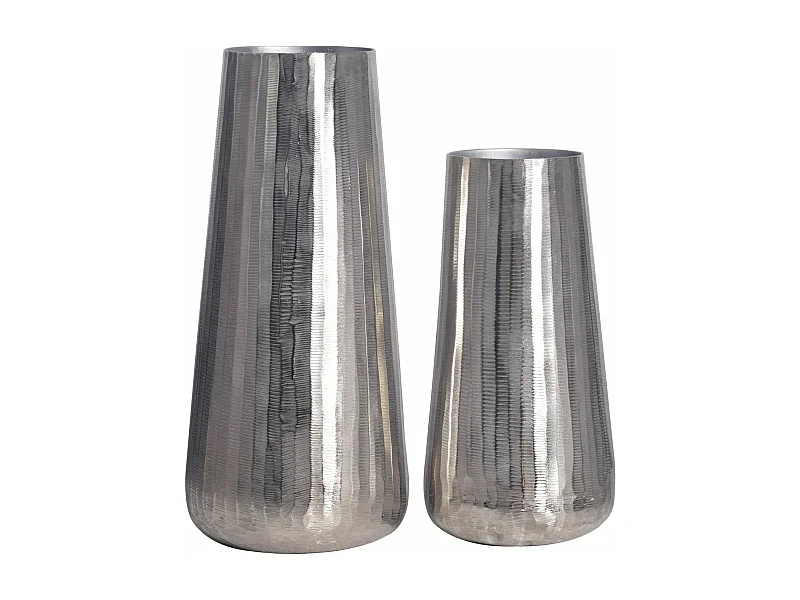 Lot de 2 Vases Déco Aluminium Argenté Vase Ronde Décoration Moderne