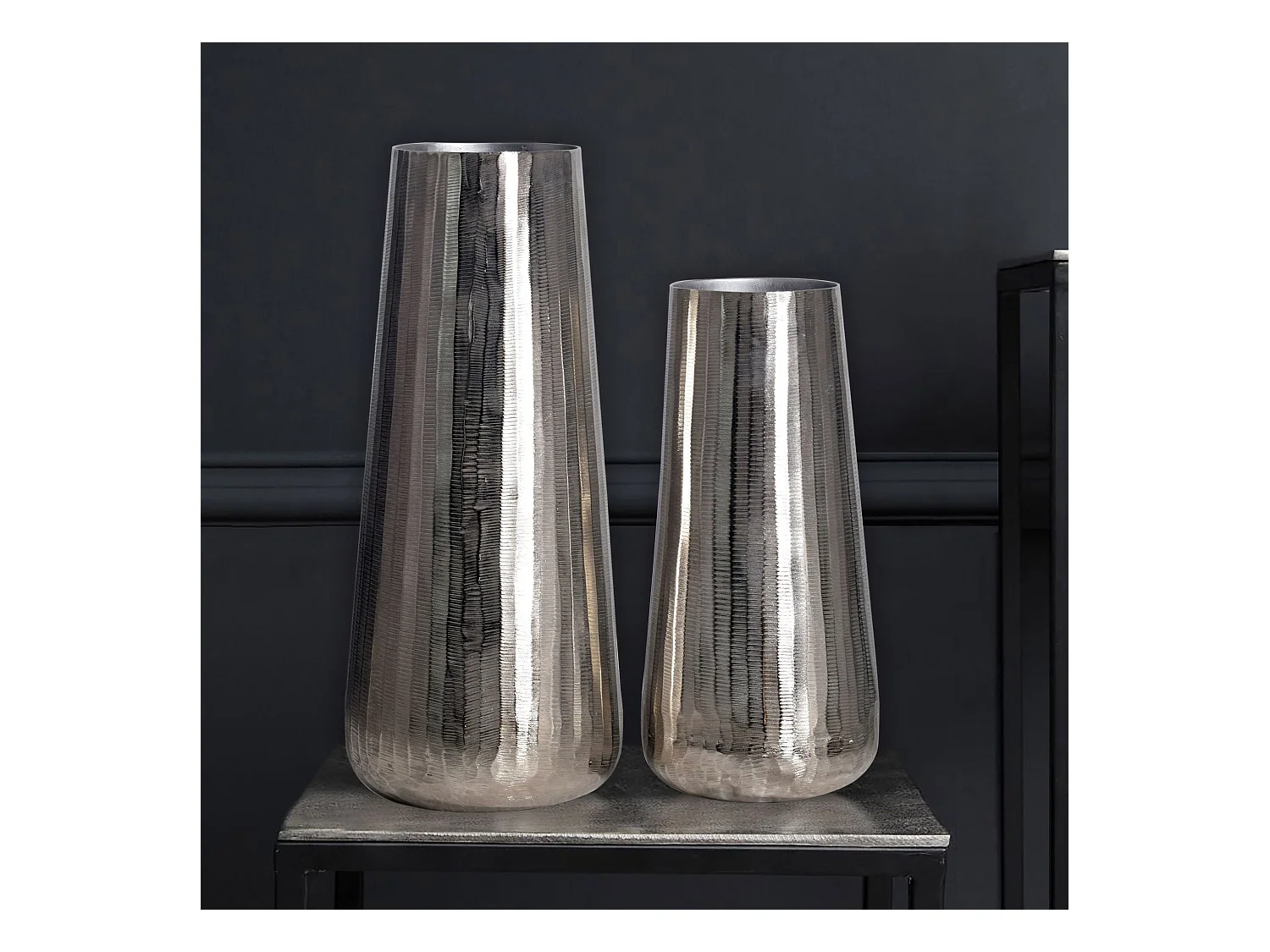 Lot de 2 Vases Déco Aluminium Argenté Vase Ronde Décoration Moderne