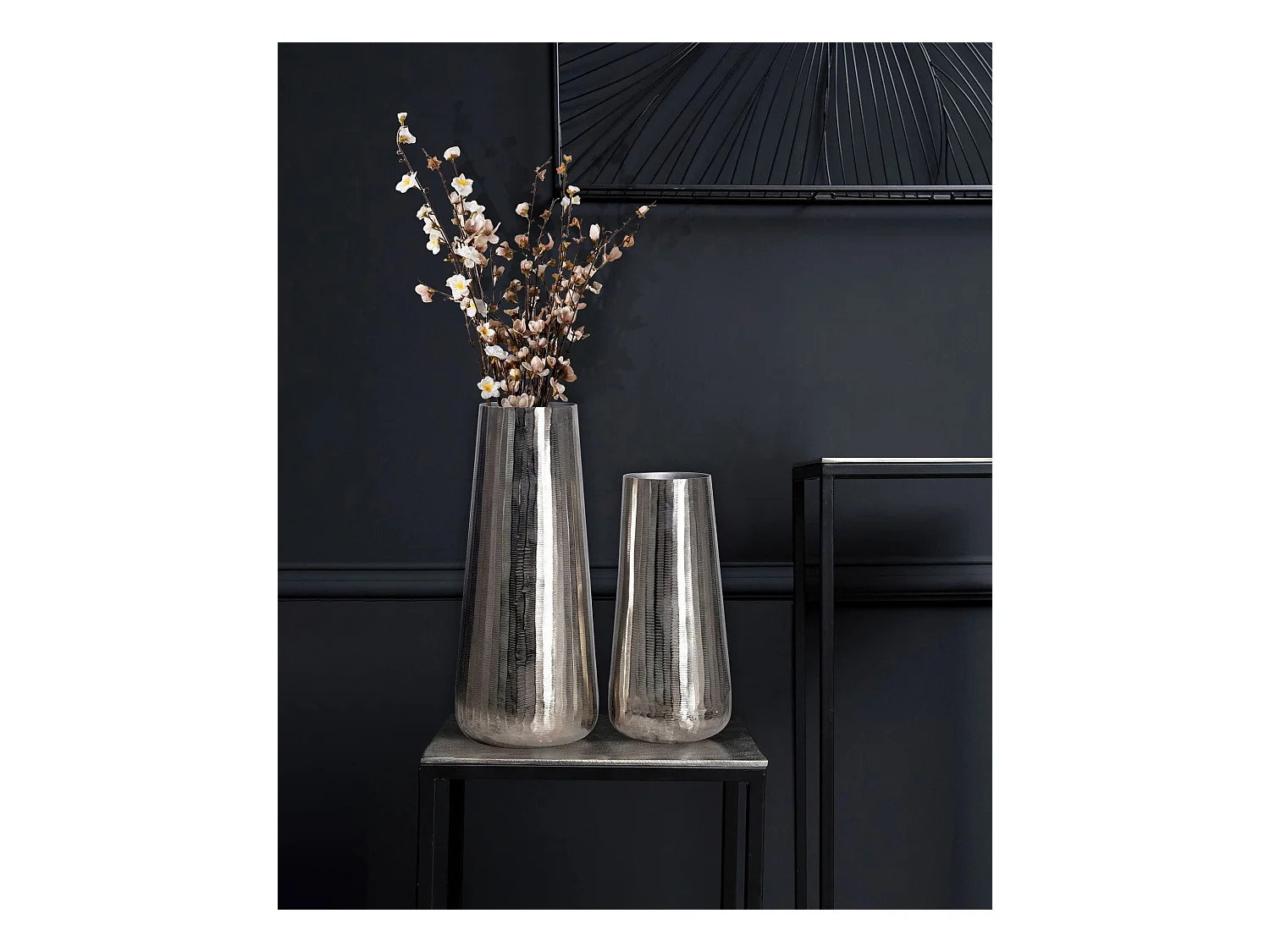 Lot de 2 Vases Déco Aluminium Argenté Vase Ronde Décoration Moderne