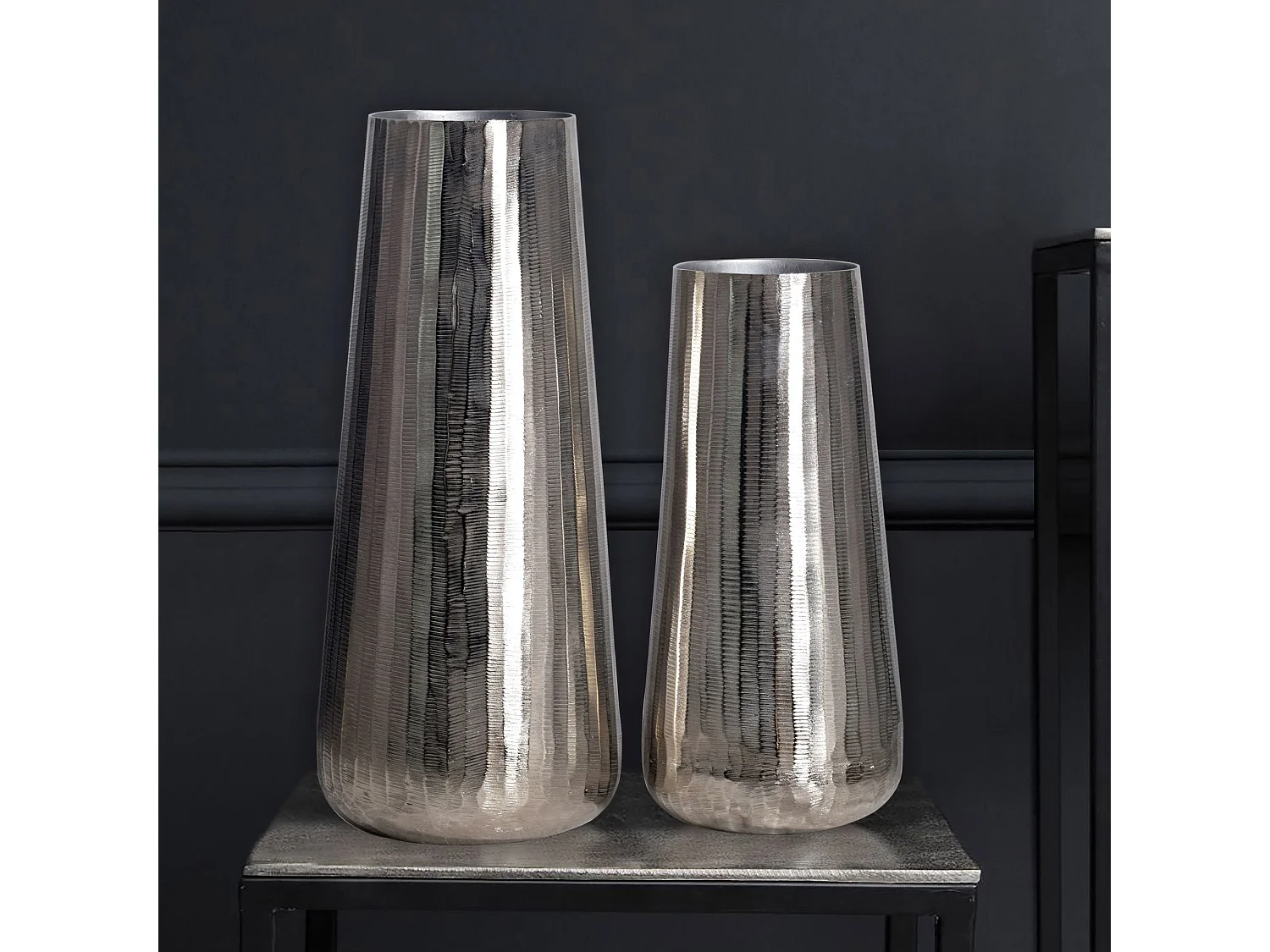 Lot de 2 Vases Déco Aluminium Argenté Vase Ronde Décoration Moderne