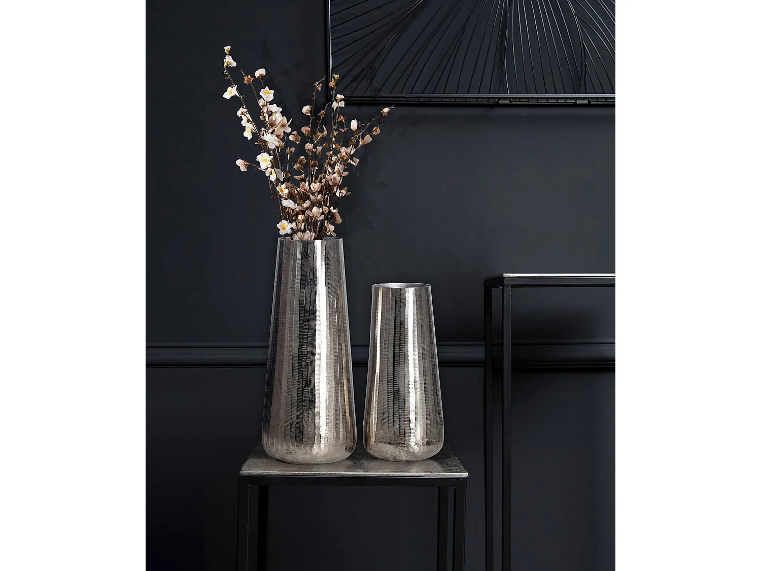 Lot de 2 Vases Déco Aluminium Argenté Vase Ronde Décoration Moderne