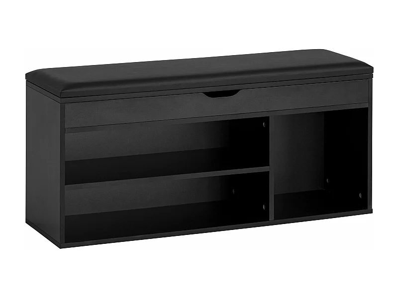 Banc à Chaussures 104 cm Rembourré Noir avec Rangement Couloir Petit