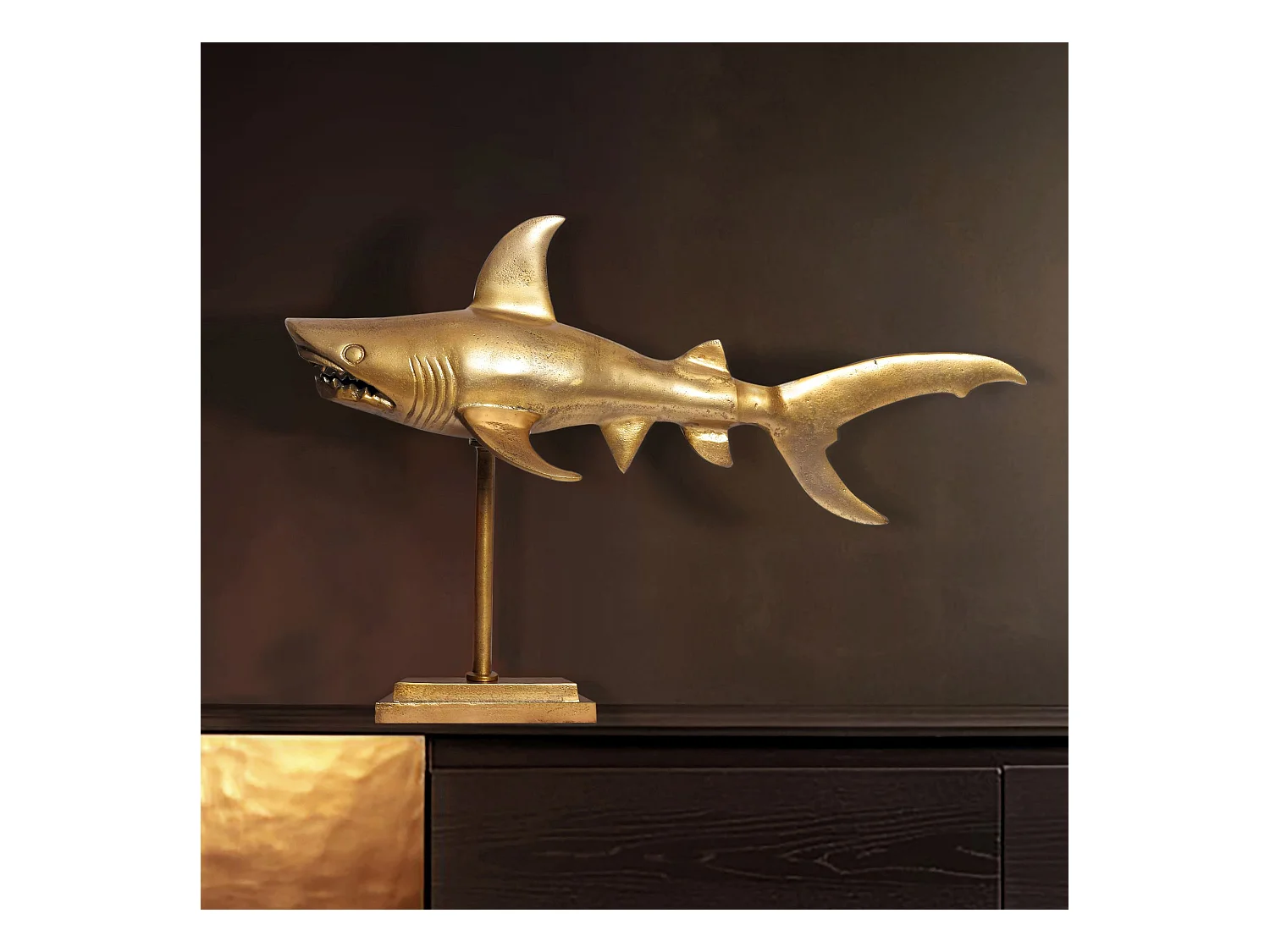 Figurine Requin 70 cm Aluminium Design Marin Moderne Intérieur Sculpture