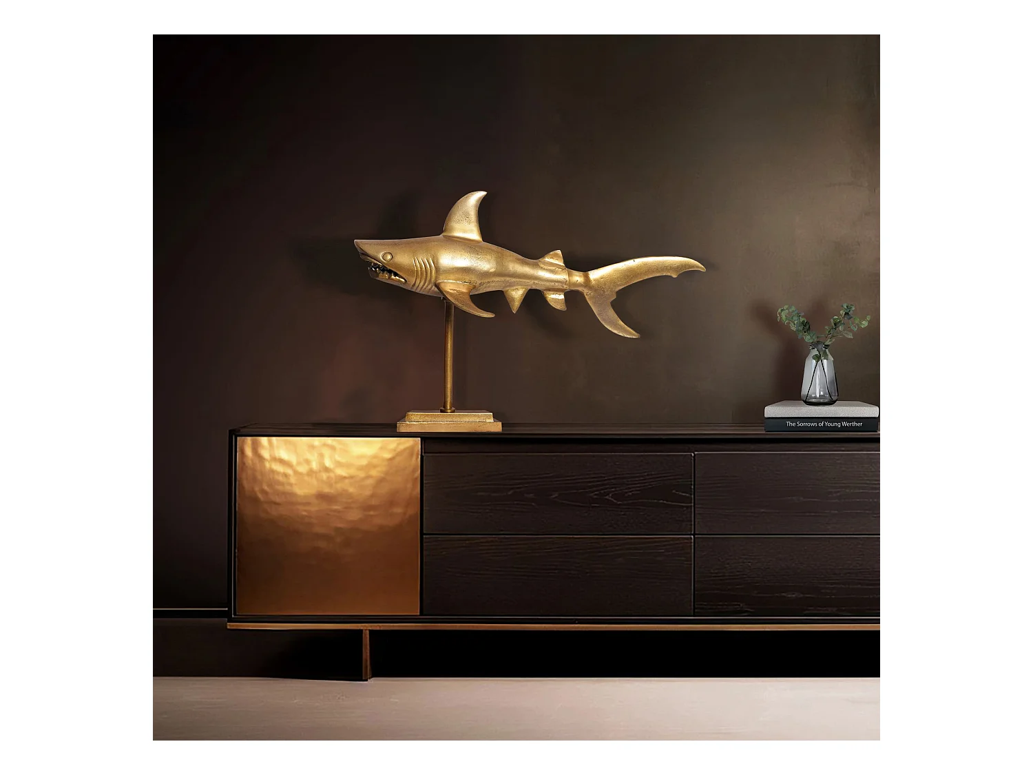 Figurine Requin 70 cm Aluminium Design Marin Moderne Intérieur Sculpture