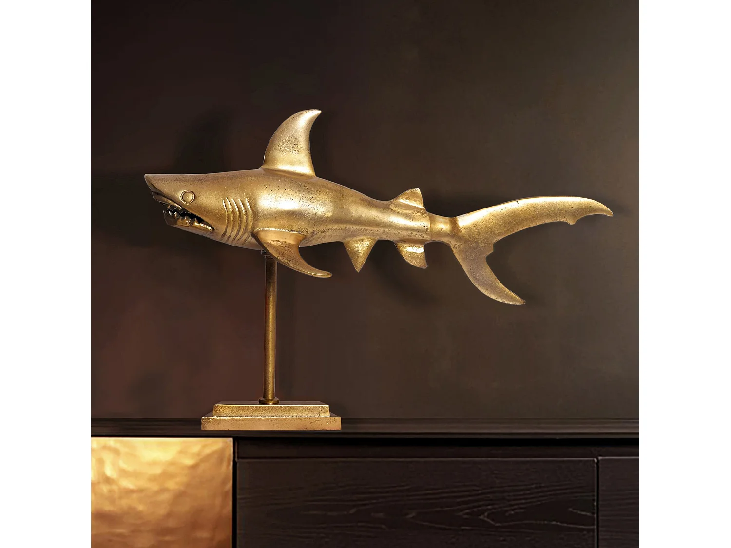 Figurine Requin 70 cm Aluminium Design Marin Moderne Intérieur Sculpture