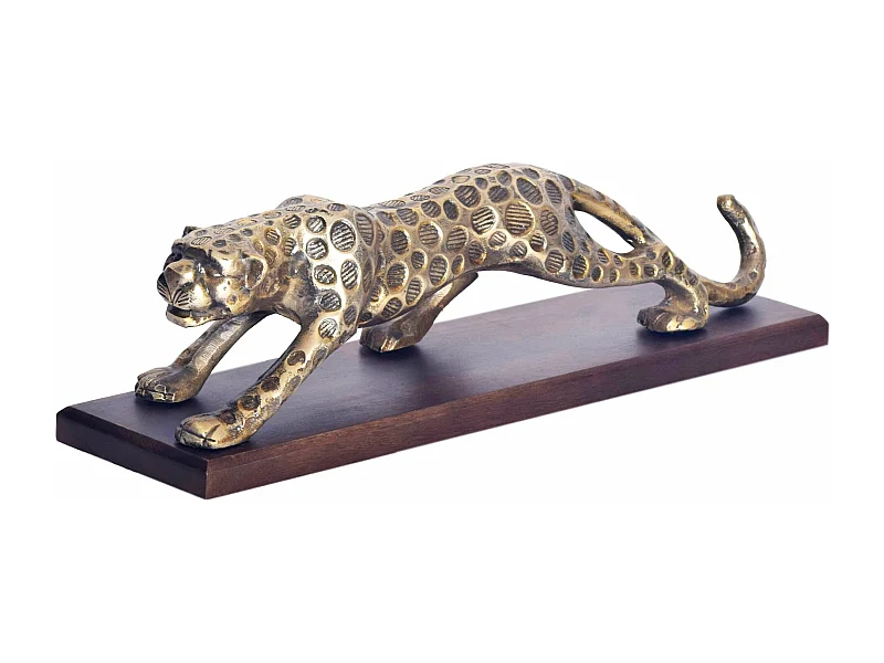 Statue Panthère en Aluminium doré 63 cm Sculpture Métal Décoration