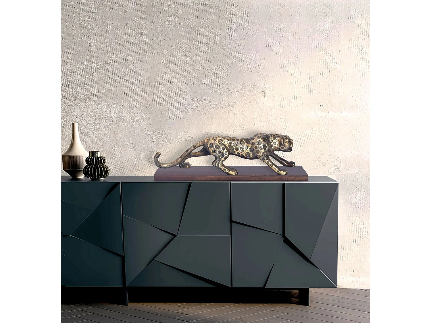 Statue Panthère en Aluminium doré 63 cm Sculpture Métal Décoration