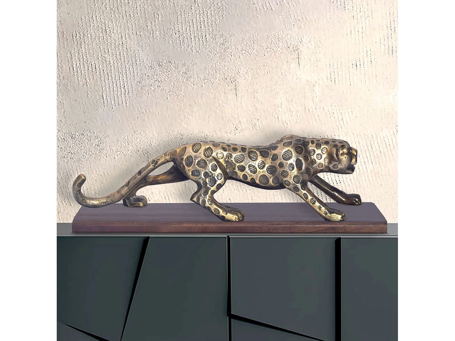 Statue Panthère en Aluminium doré 63 cm Sculpture Métal Décoration