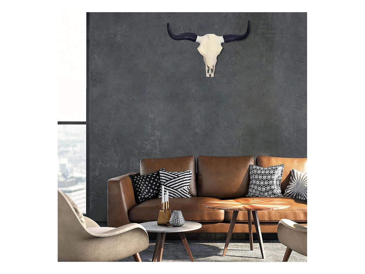 Crâne Décoratif de Buffle Blanc 55,5 cm Aluminium Tête de Taureau