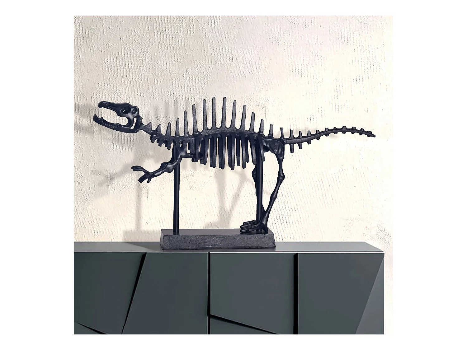 Figurine Déco T-Rex Aluminium Noir Statue Dinosaure 62 cm Décoration