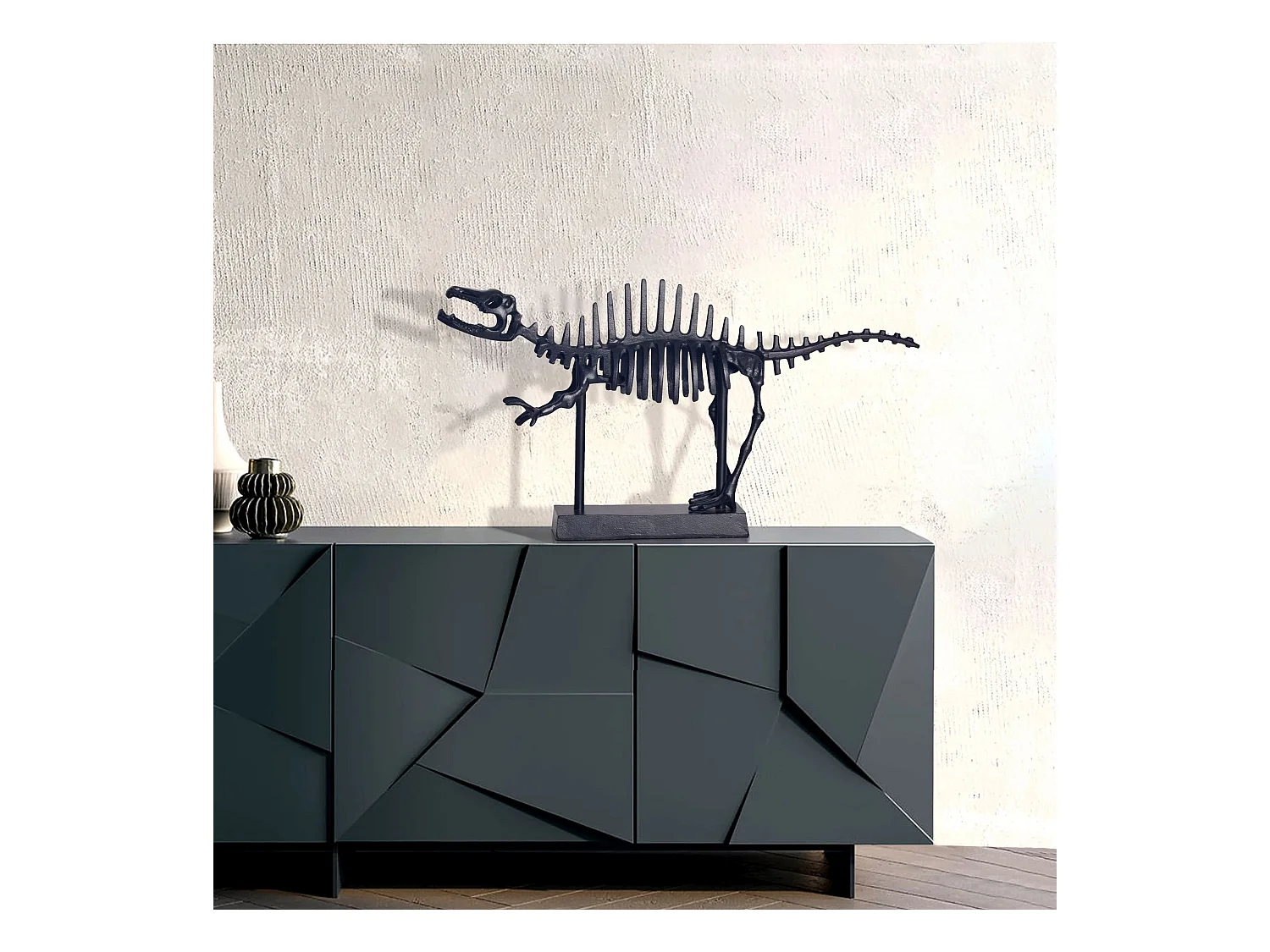Figurine Déco T-Rex Aluminium Noir Statue Dinosaure 62 cm Décoration