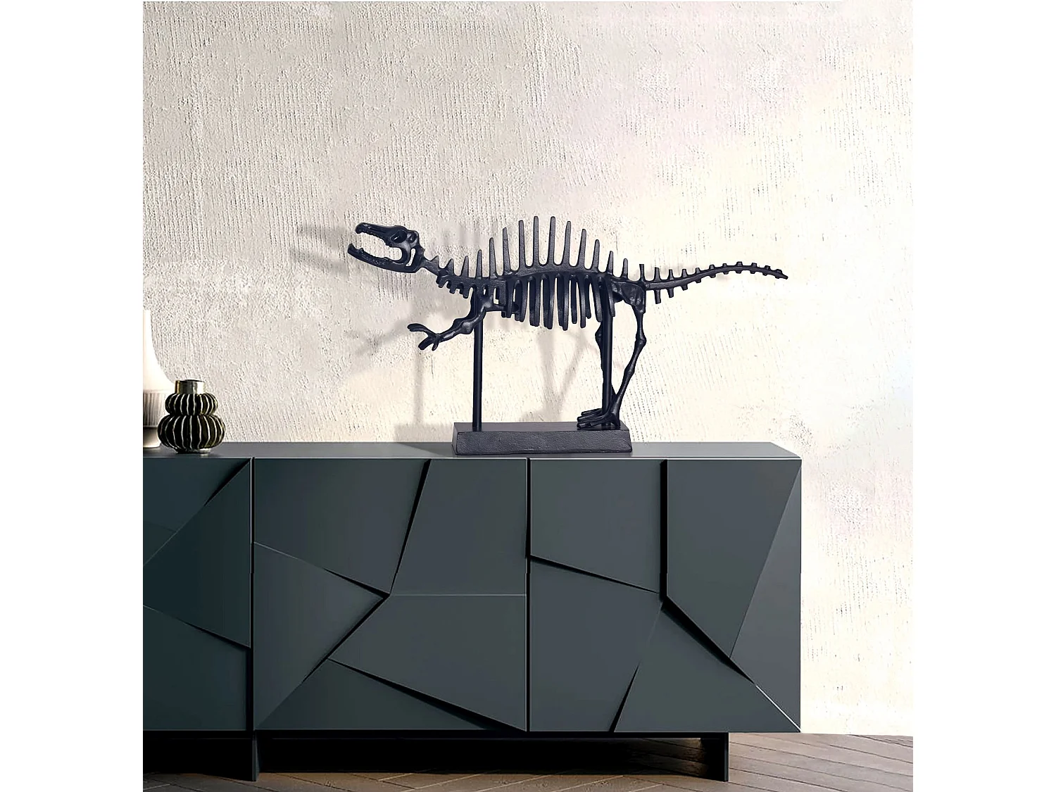 Figurine Déco T-Rex Aluminium Noir Statue Dinosaure 62 cm Décoration