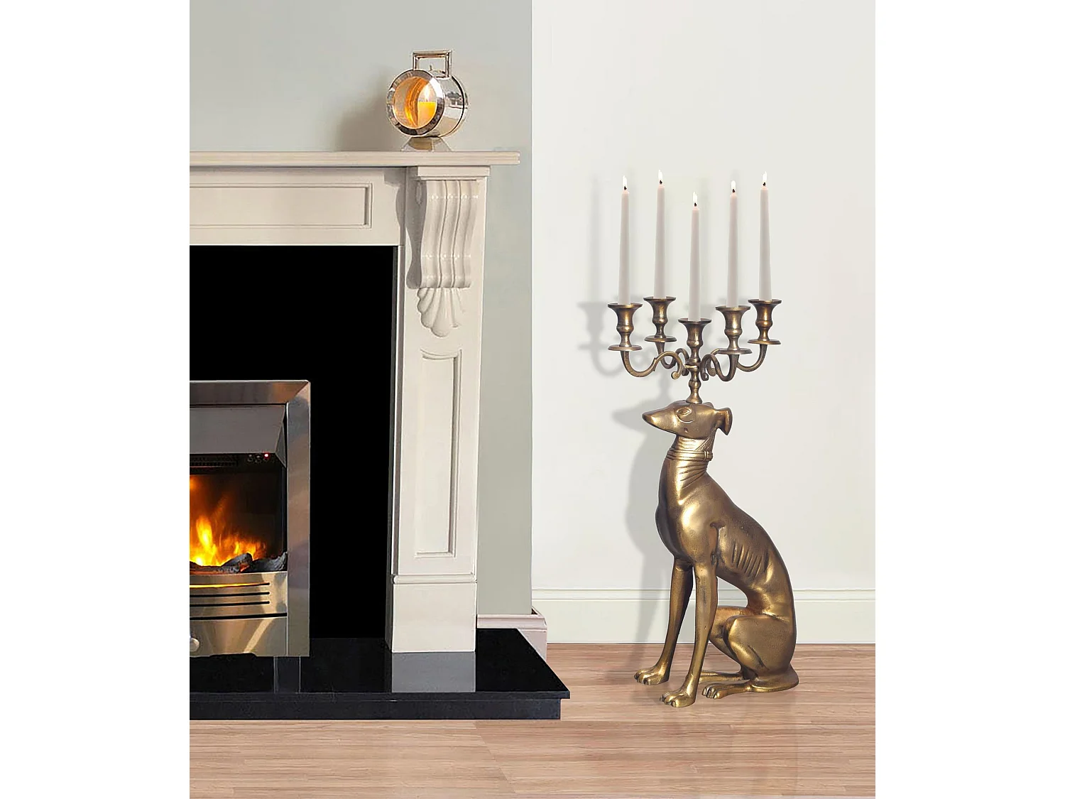 Chandelier Lévrier Aluminium 69 cm Doré Bougeoir Porte-Bougie Moderne