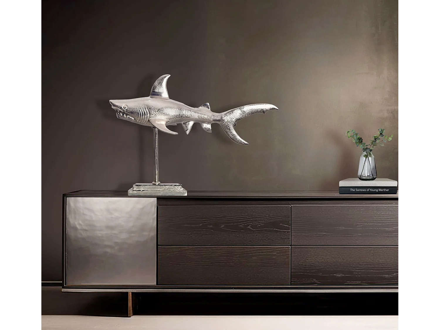 Figurine Requin 70 cm Aluminium Design Marin Moderne Intérieur Sculpture