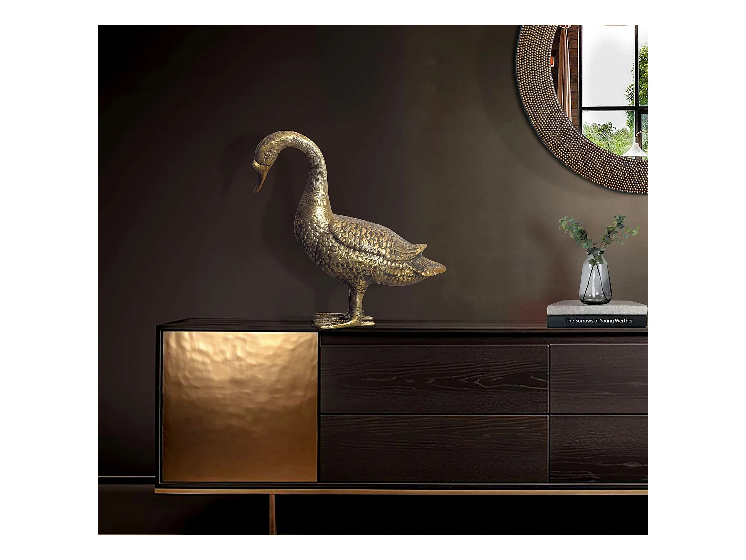 Figurine Déco Oie Aluminium Doré 46 cm Objet Design Maison Moderne