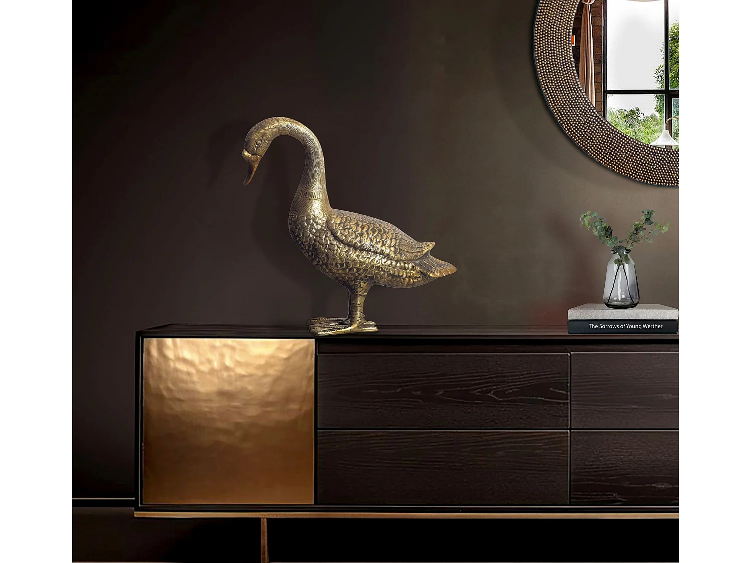 Figurine Déco Oie Aluminium Doré 46 cm Objet Design Maison Moderne