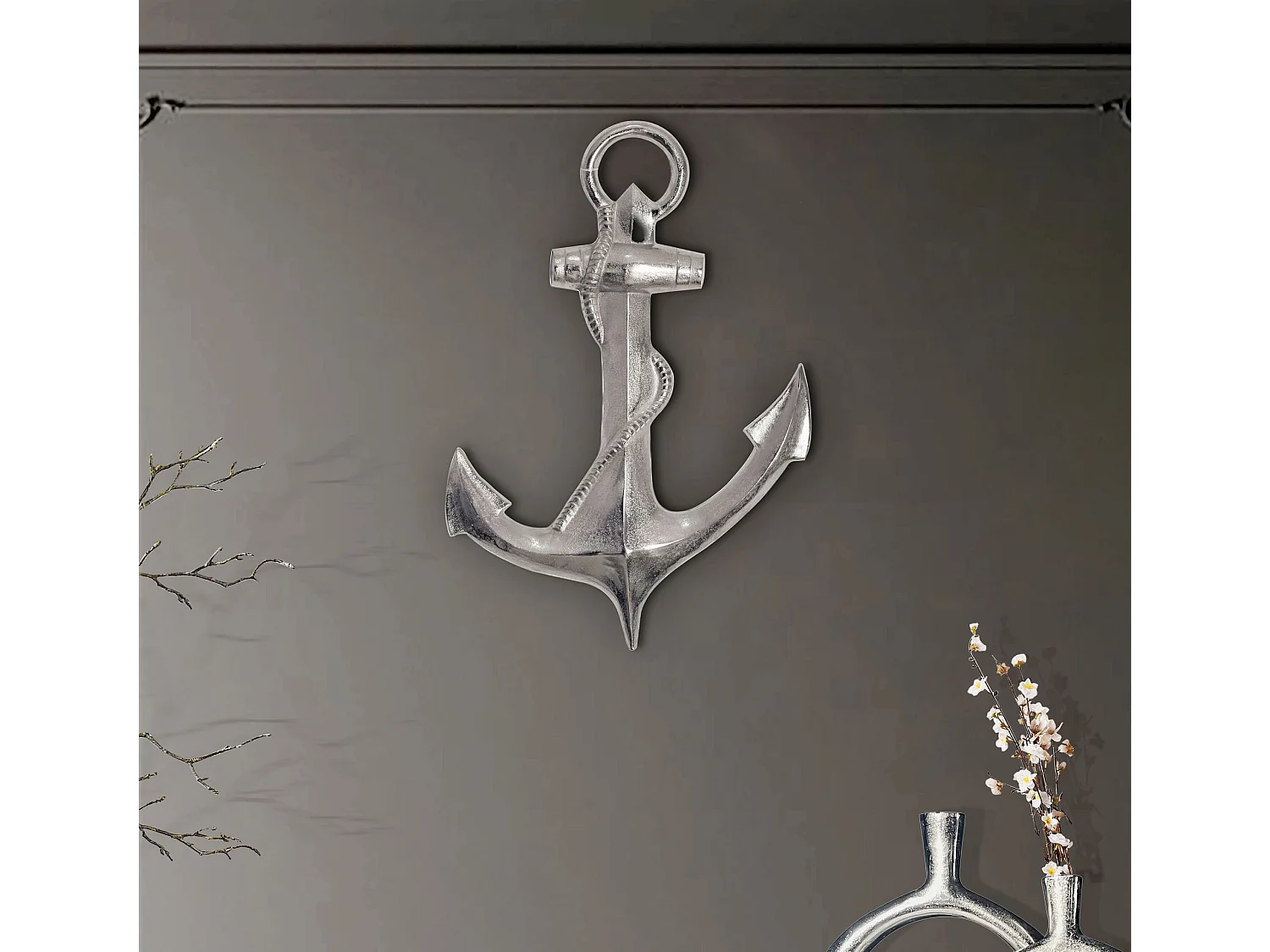 Ancre Déco 70 cm Argent Grande Sculpture Aluminium Décoration Murale