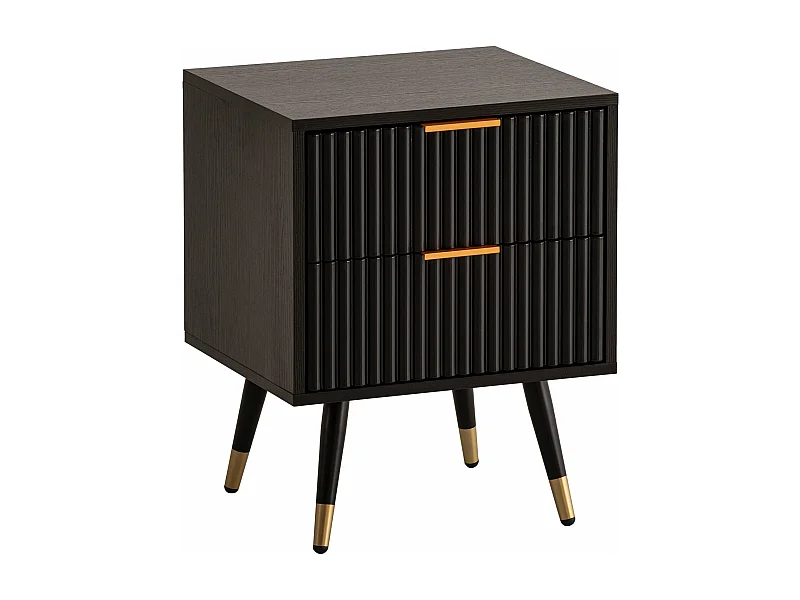 Table de Nuit Décor Chêne 56 cm Chevet Tiroirs Noir Lit Boxspring