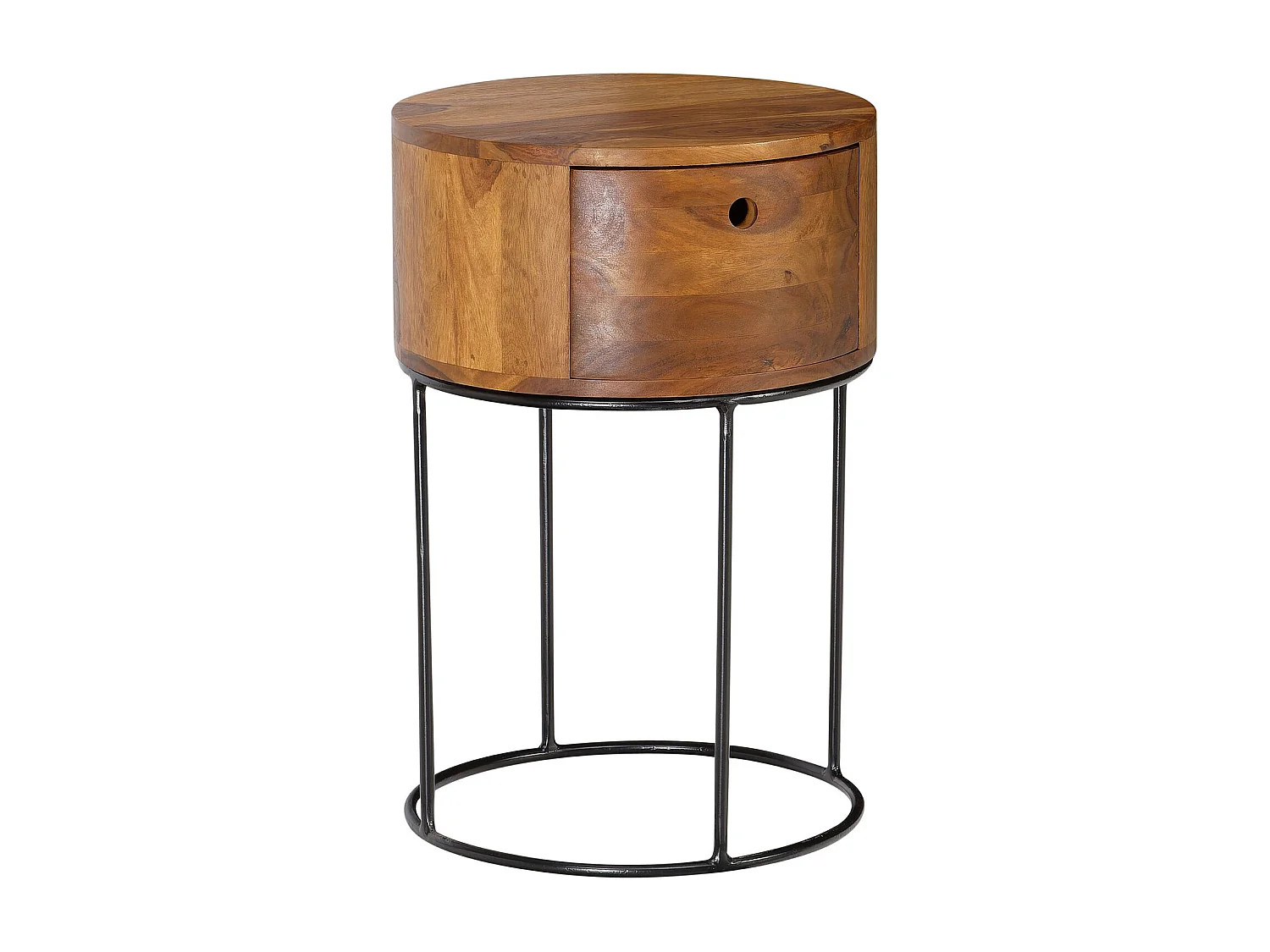 Table de Nuit Bois Massif 60 cm Chevet Rond Tiroir pour Lit Boxspring