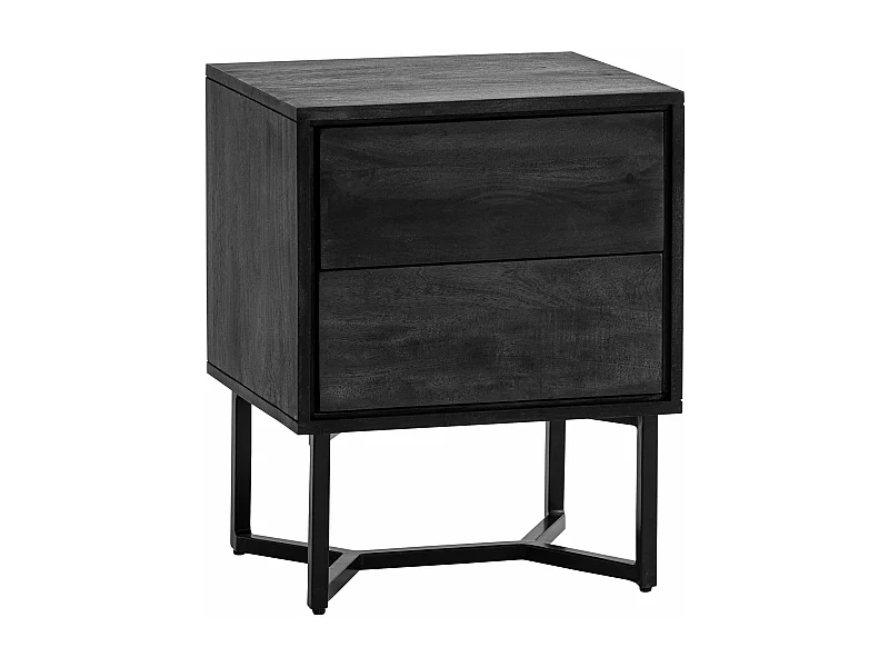 Table de Nuit Bois Massif 57 cm Chevet Tiroirs Lit Boxspring Industriel