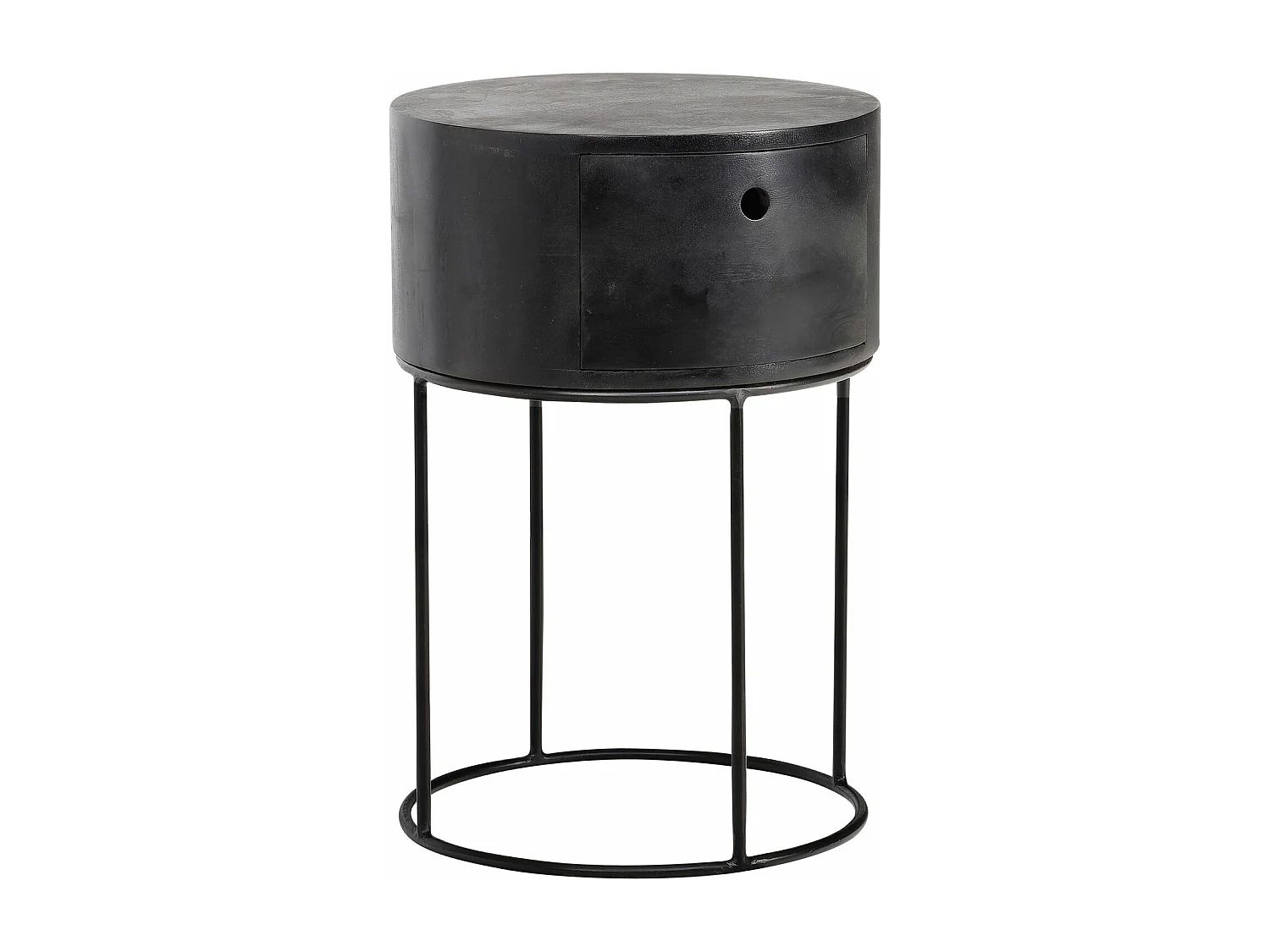 Table de Nuit Bois Massif 60 cm Chevet Rond Tiroir pour Lit Boxspring