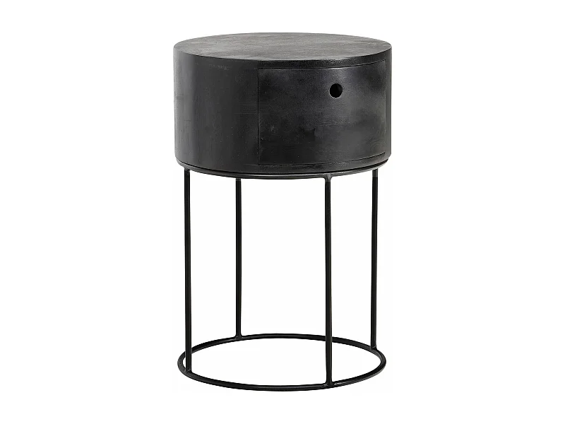 Table de Nuit Bois Massif 60 cm Chevet Rond Tiroir pour Lit Boxspring