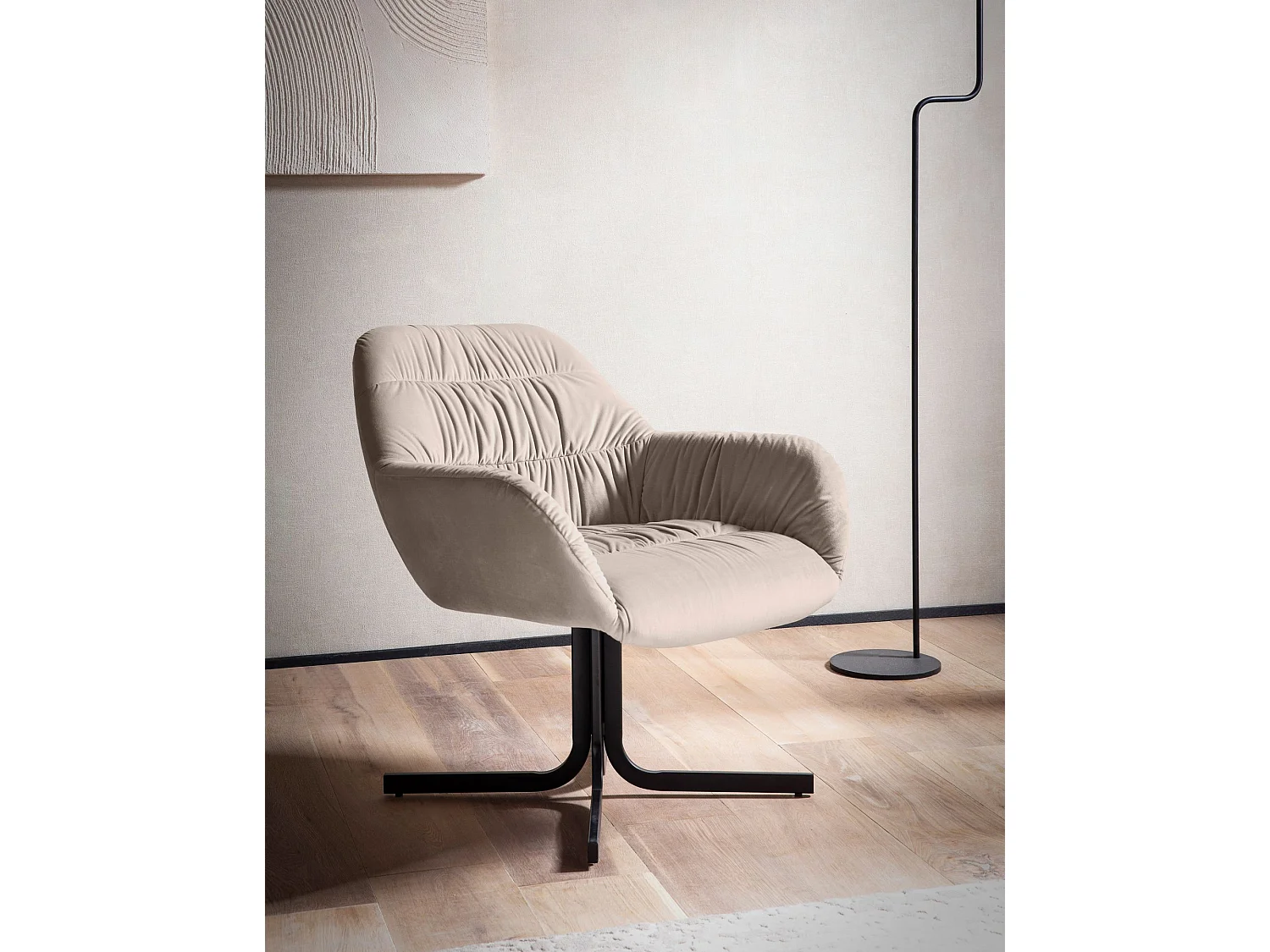 Fauteuil Lounge Velours Chaise Salon Coquille Dossier Rembourré Moderne