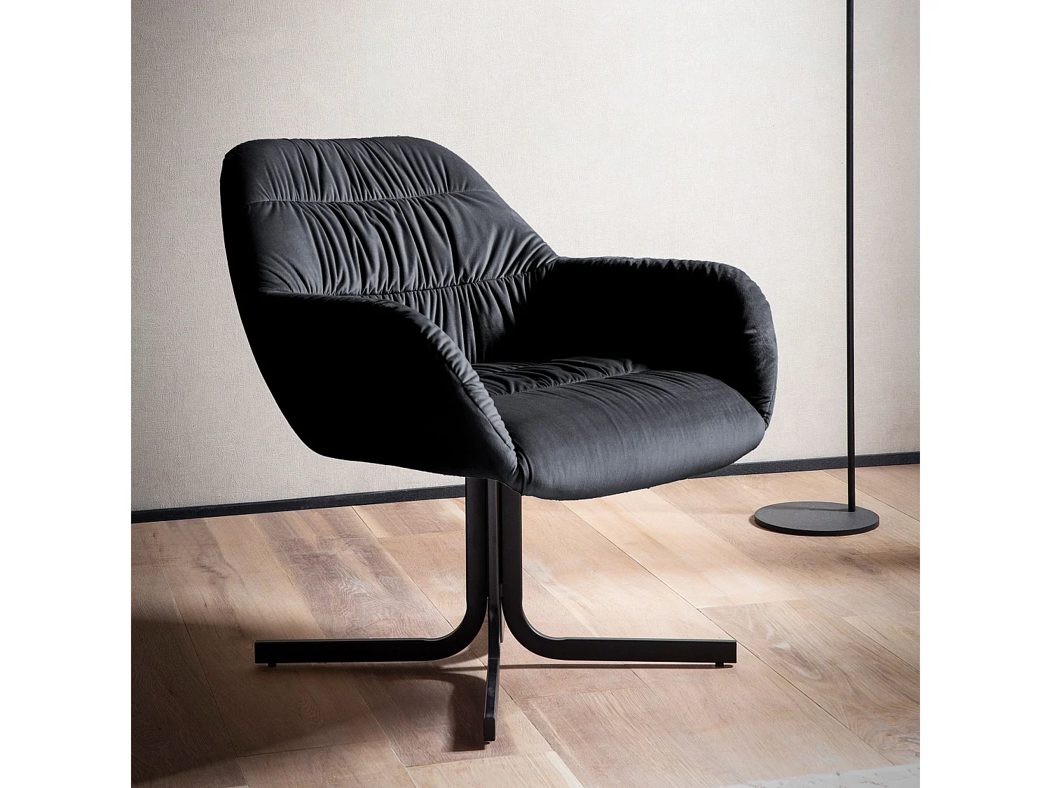 Fauteuil Lounge Velours Chaise Salon Coquille Dossier Rembourré Moderne