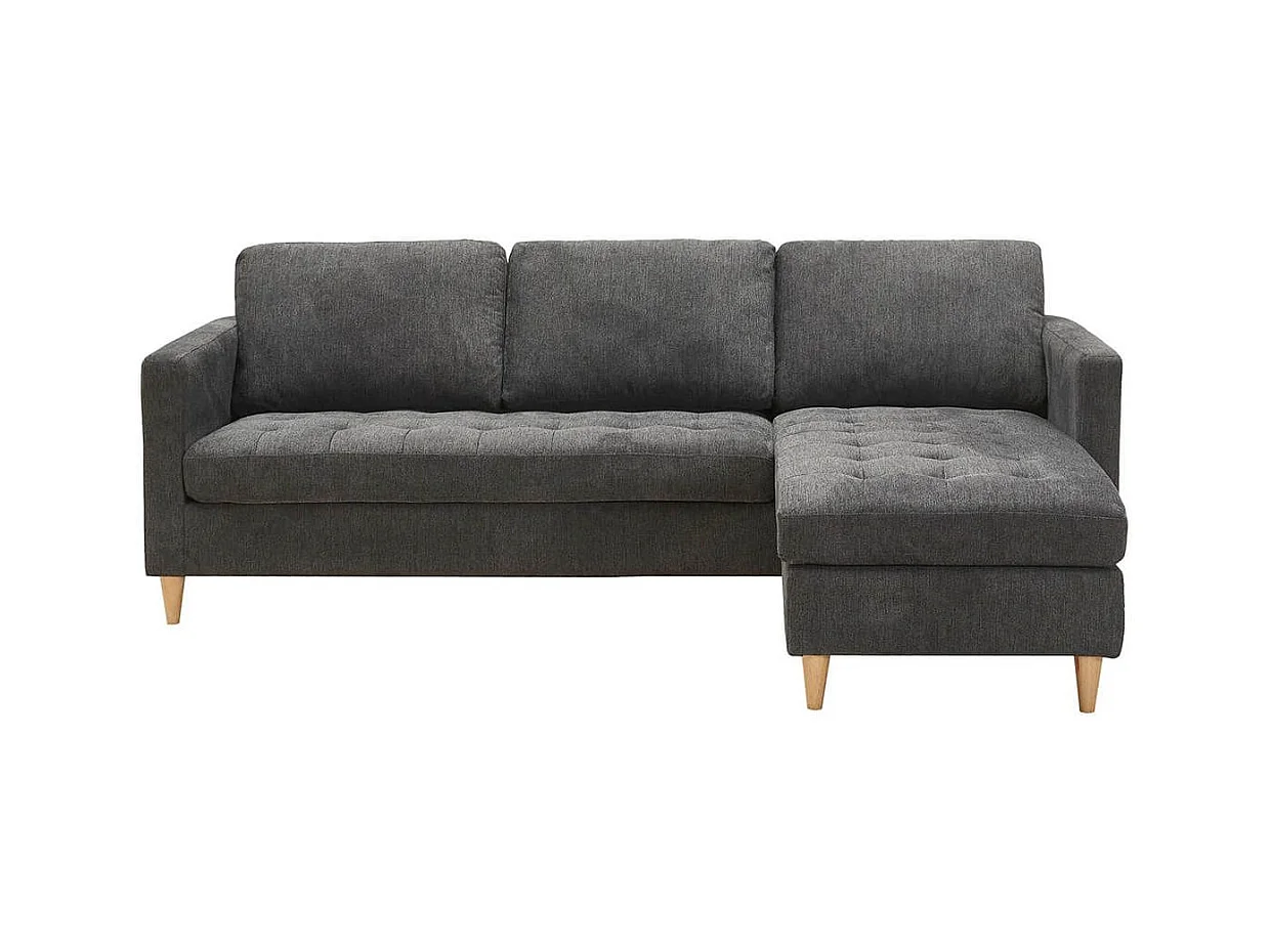 JAKSON - Canapé Méridienne Reversible en Tissu Gris Anthracite Chiné