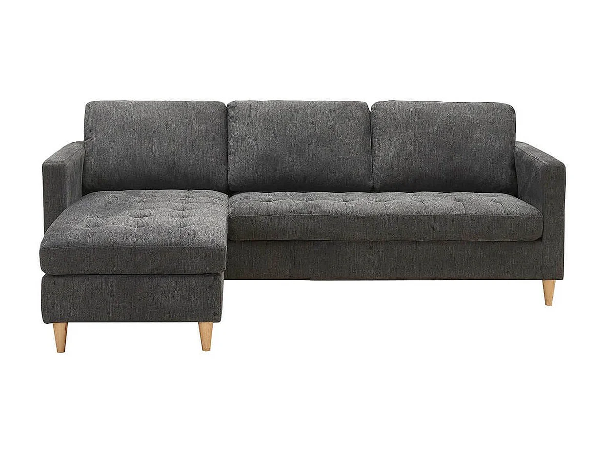 JAKSON - Canapé Méridienne Reversible en Tissu Gris Anthracite Chiné