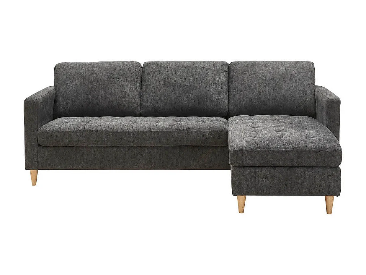 JAKSON - Canapé Méridienne Reversible en Tissu Gris Anthracite Chiné