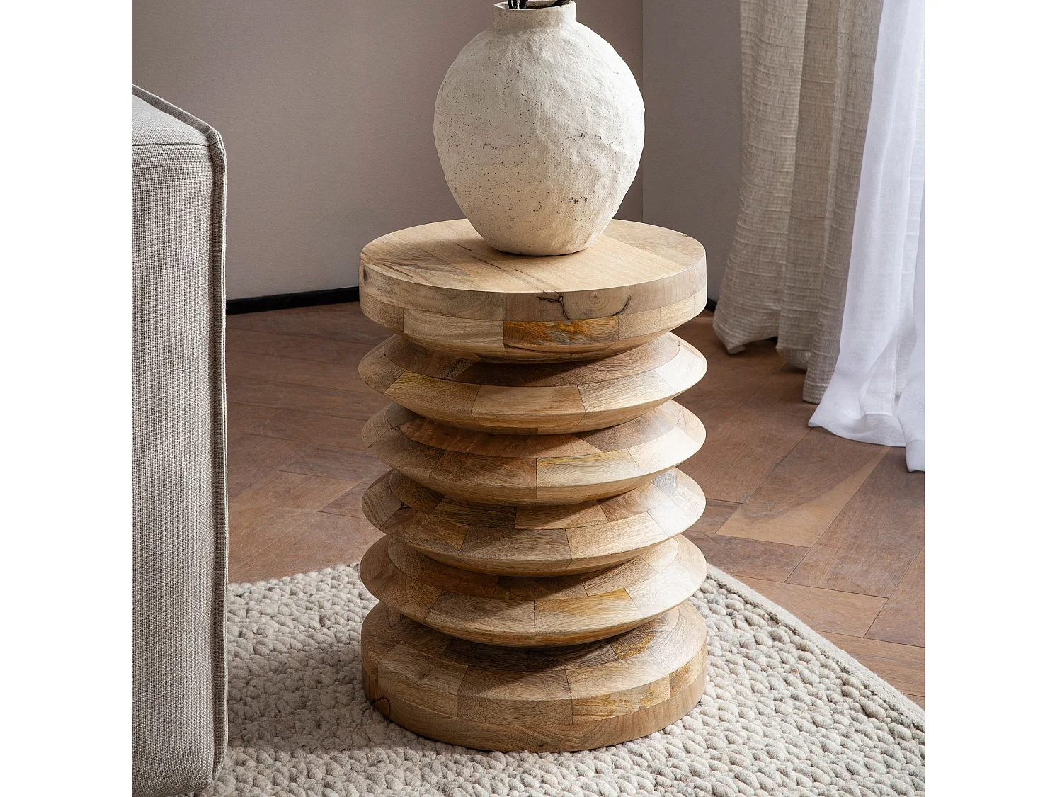 Table d’appoint Haute de Salon Bois Massif Ø 35 cm Ronde Moderne Marron