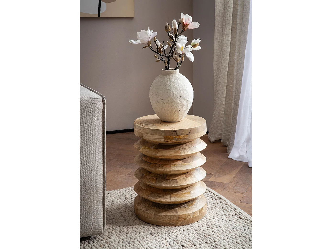 Table d’appoint Haute de Salon Bois Massif Ø 35 cm Ronde Moderne Marron